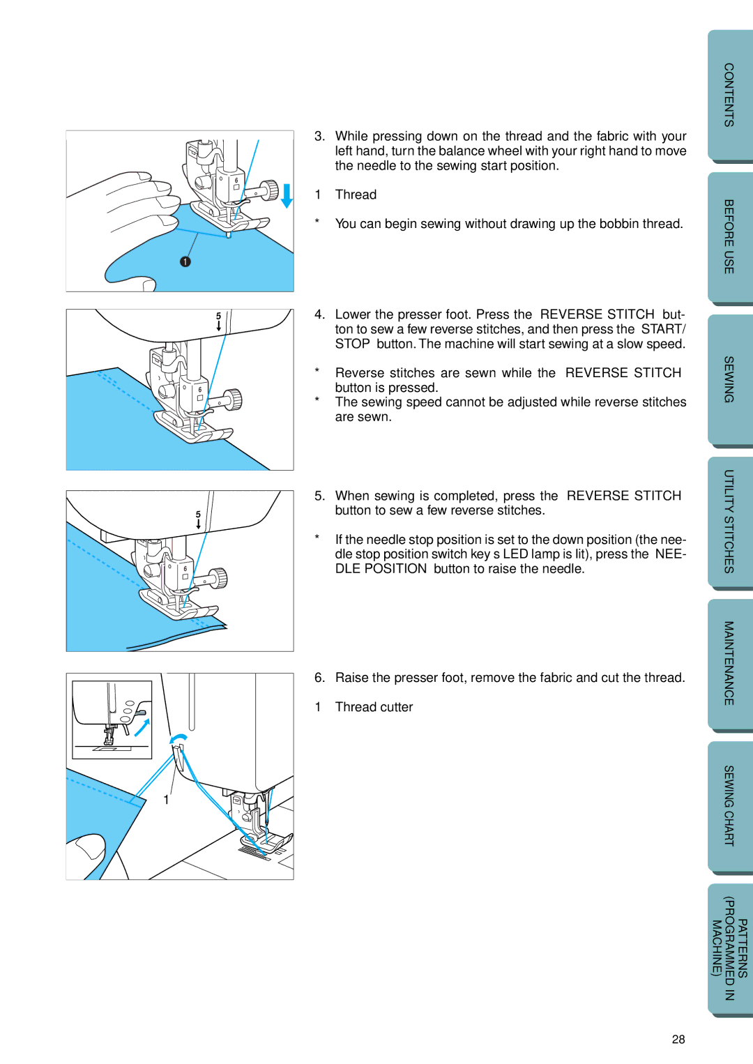 Brother PC-2800 operation manual You can begin sewing without drawing up the bobbin thread, Thread cutter 