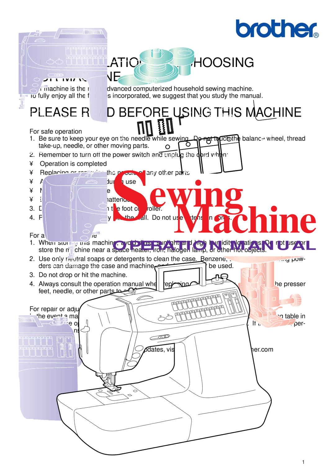 Brother PC-2800 operation manual Congratulations on Choosing OUR Machine 