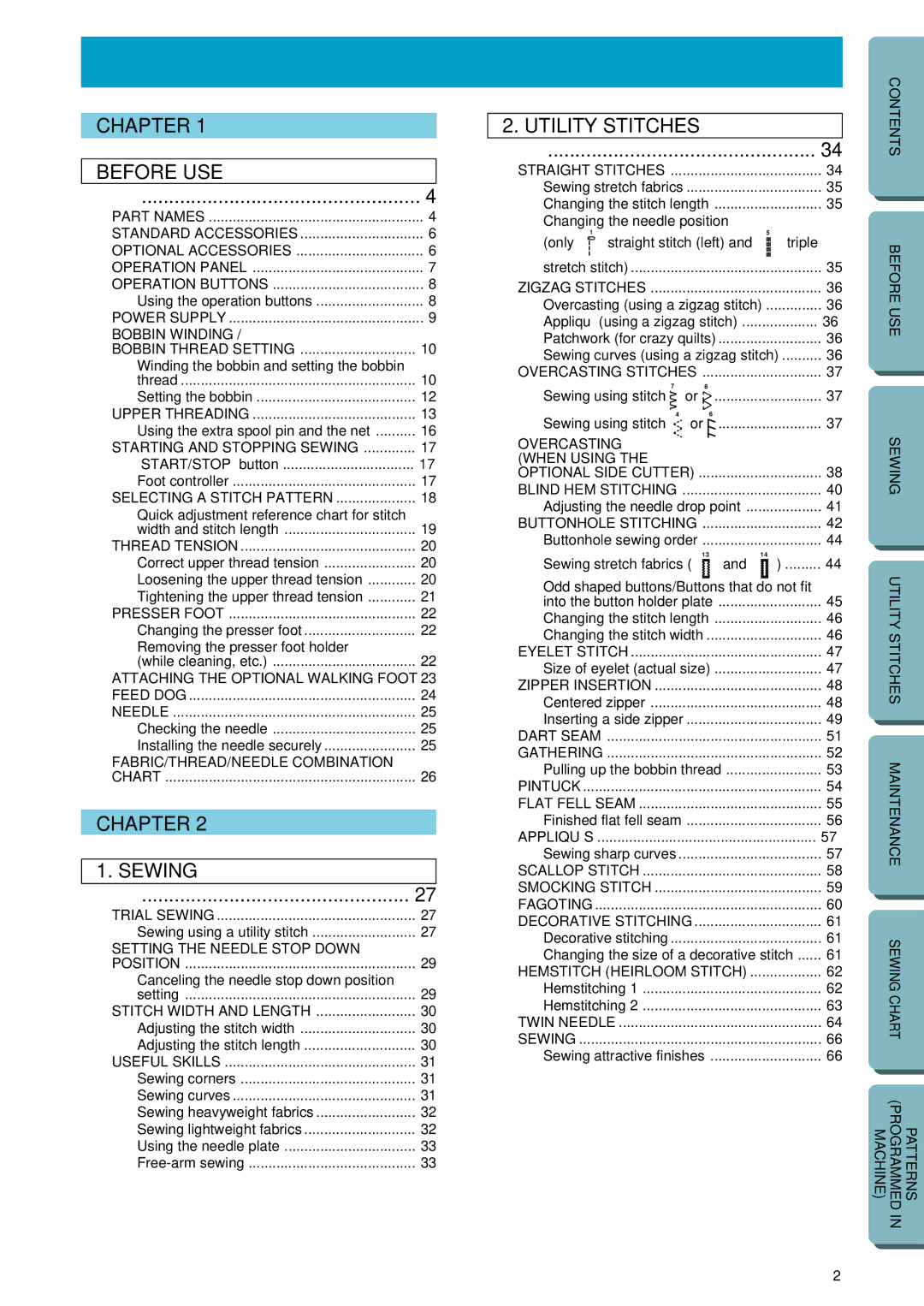 Brother PC-2800 operation manual Contents 