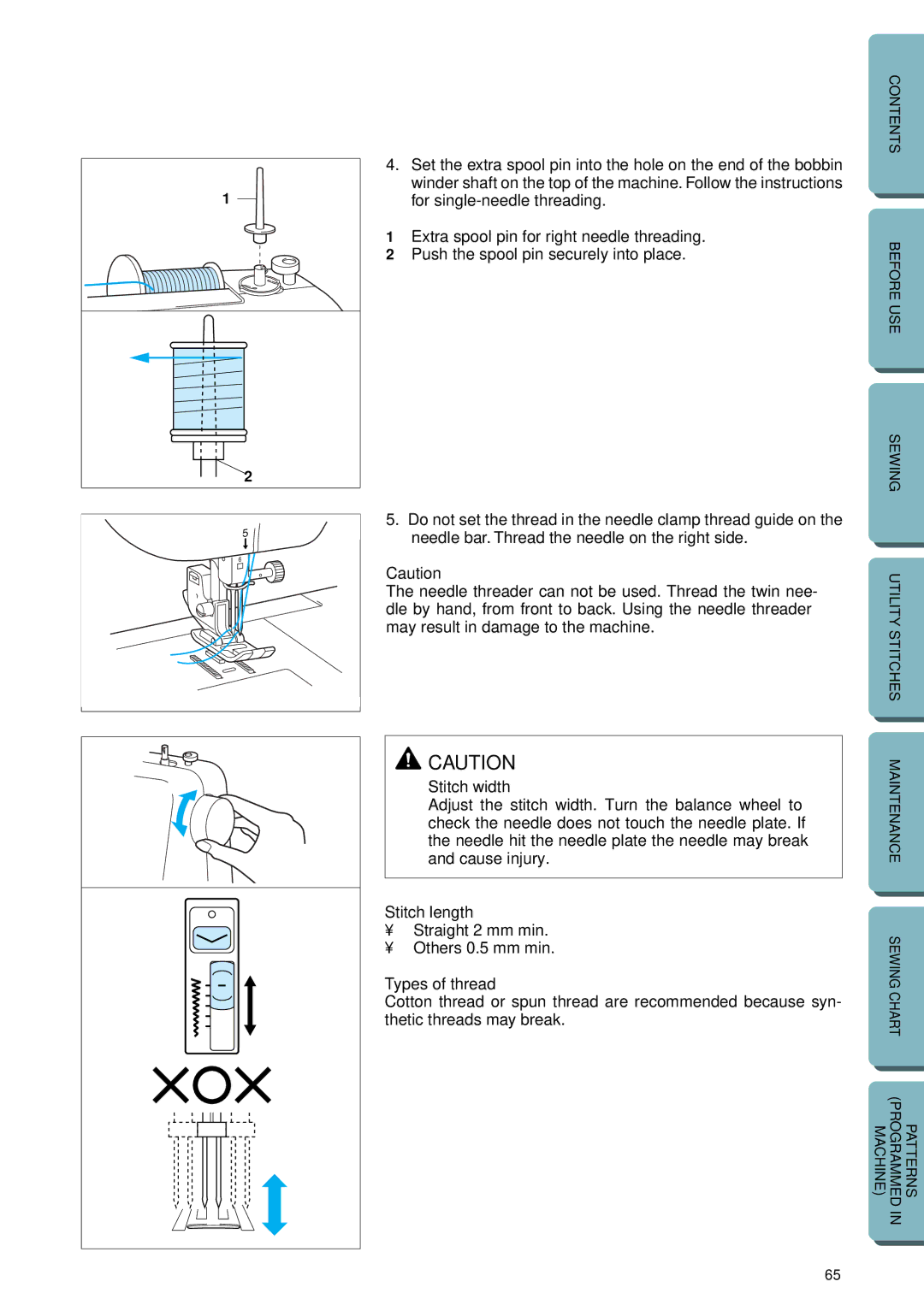 Brother PC-2800 operation manual Stitch length, Types of thread 