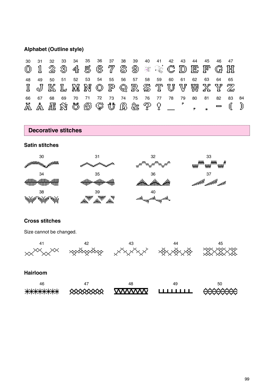 Brother PC 3000 operation manual Decorative stitches 