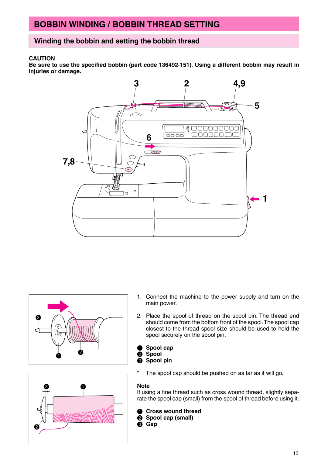 Brother PC 3000 operation manual Bobbin Winding / Bobbin Thread Setting, Winding the bobbin and setting the bobbin thread 