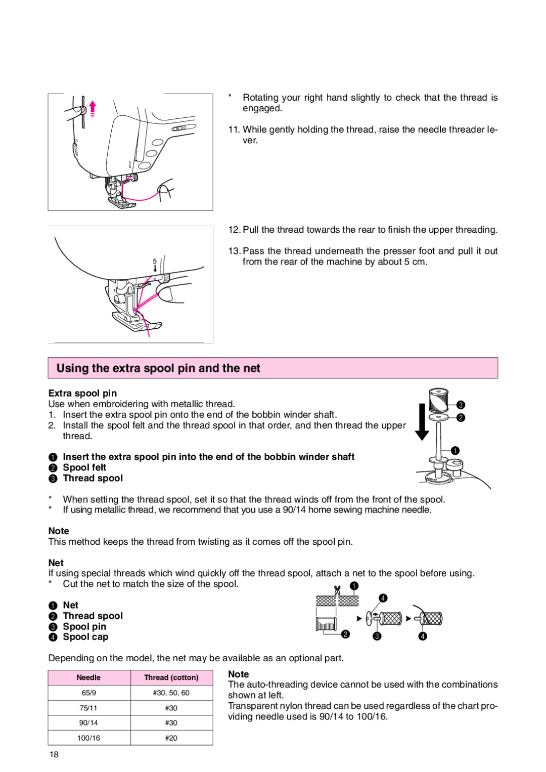 Brother PC 3000 operation manual Using the extra spool pin and the net, Extra spool pin, Net 