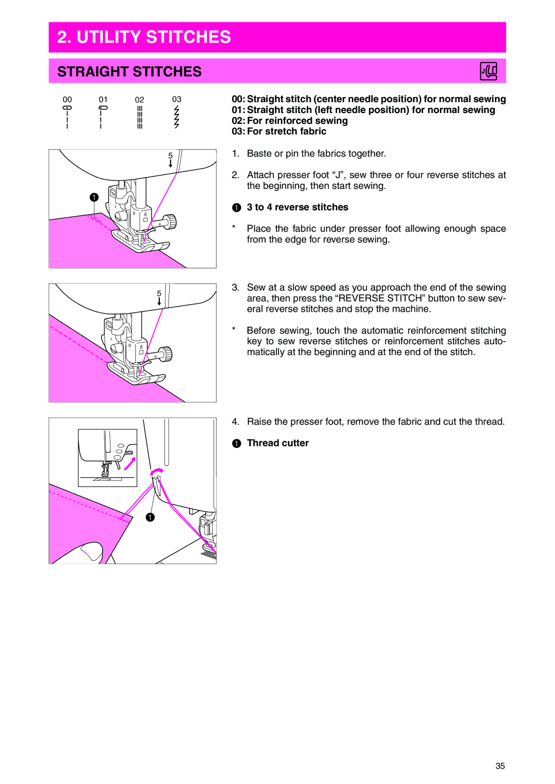 Brother PC 3000 operation manual Straight Stitches, To 4 reverse stitches 