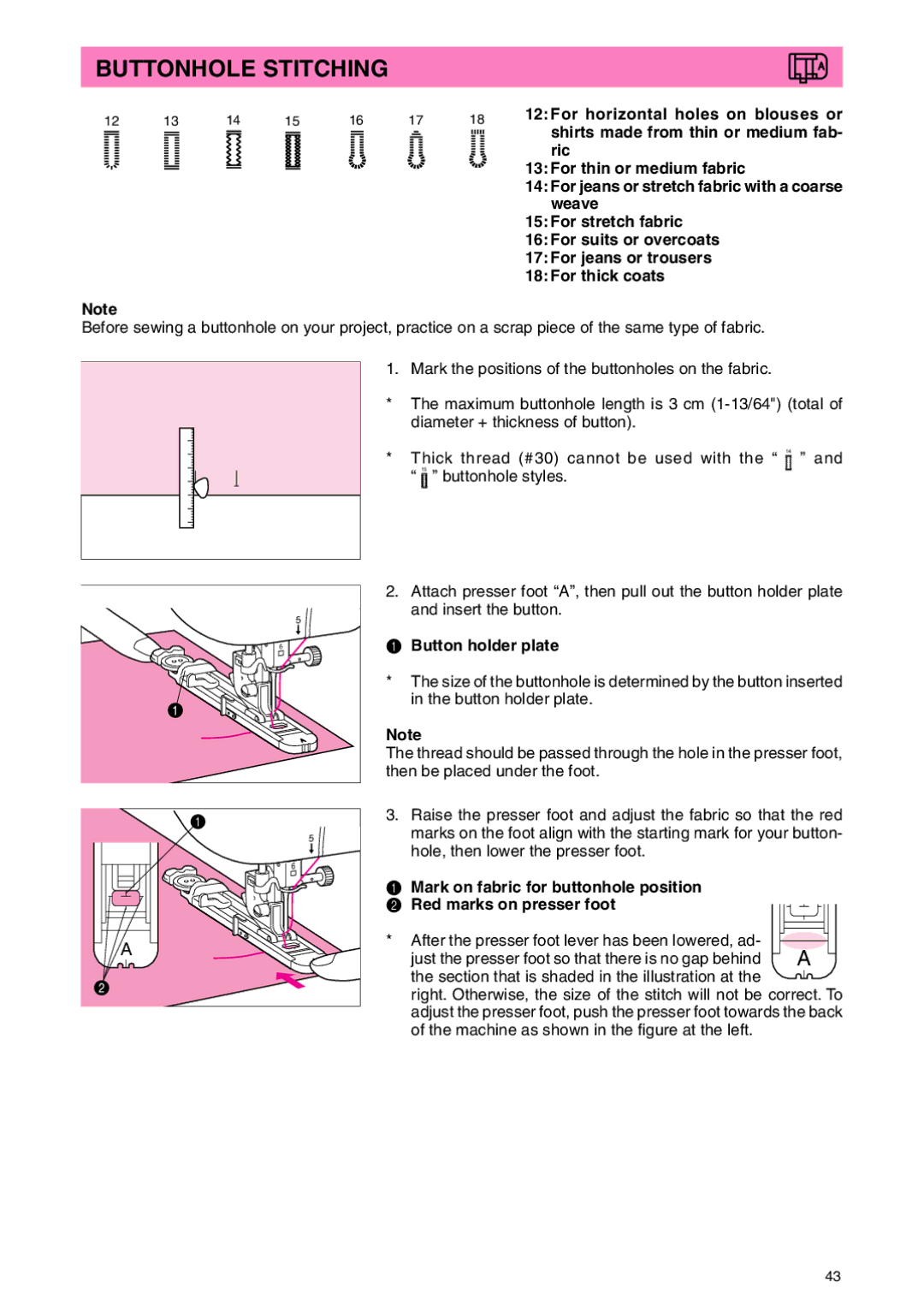 Brother PC 3000 operation manual Buttonhole Stitching, Button holder plate 