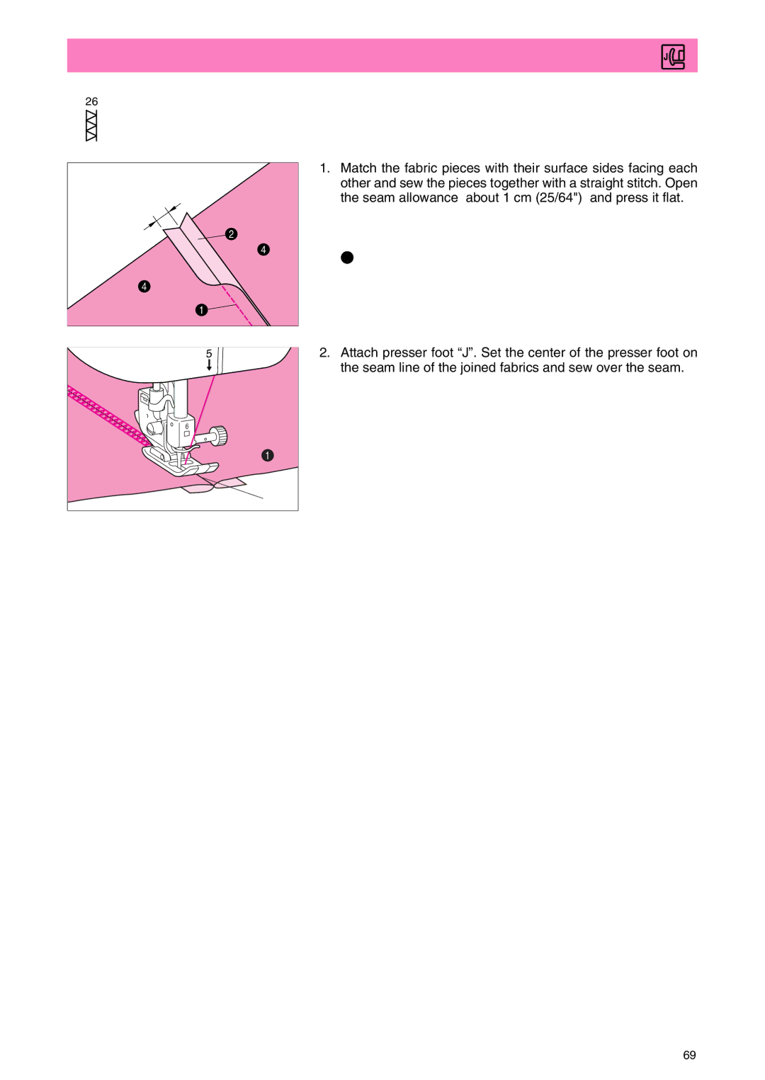 Brother PC 3000 operation manual Patchwork Stitch, Straight stitch Seam allowance Cm 25/64 Reverse side, Surface Seam 