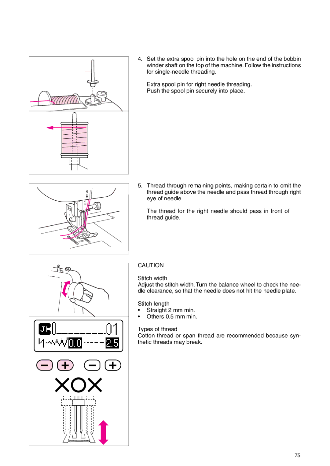 Brother PC 3000 operation manual Stitch length, Types of thread 