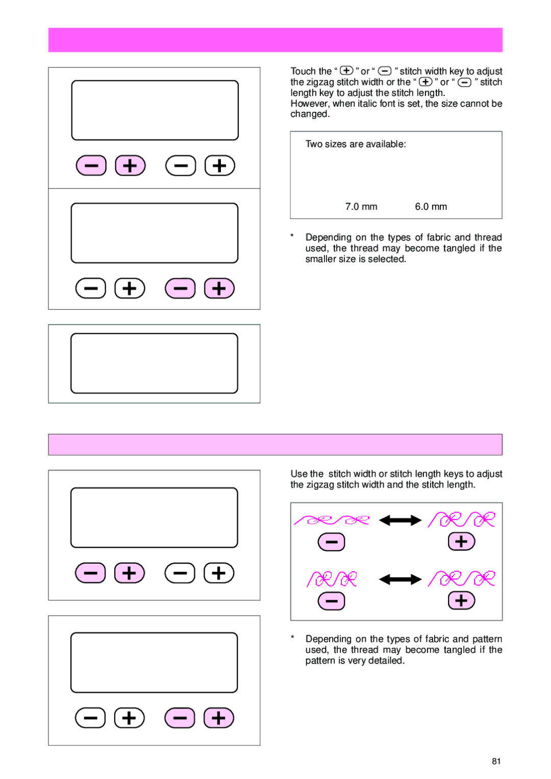 Brother PC 3000 operation manual Changing the Size, Changing the size of a decorative stitch 