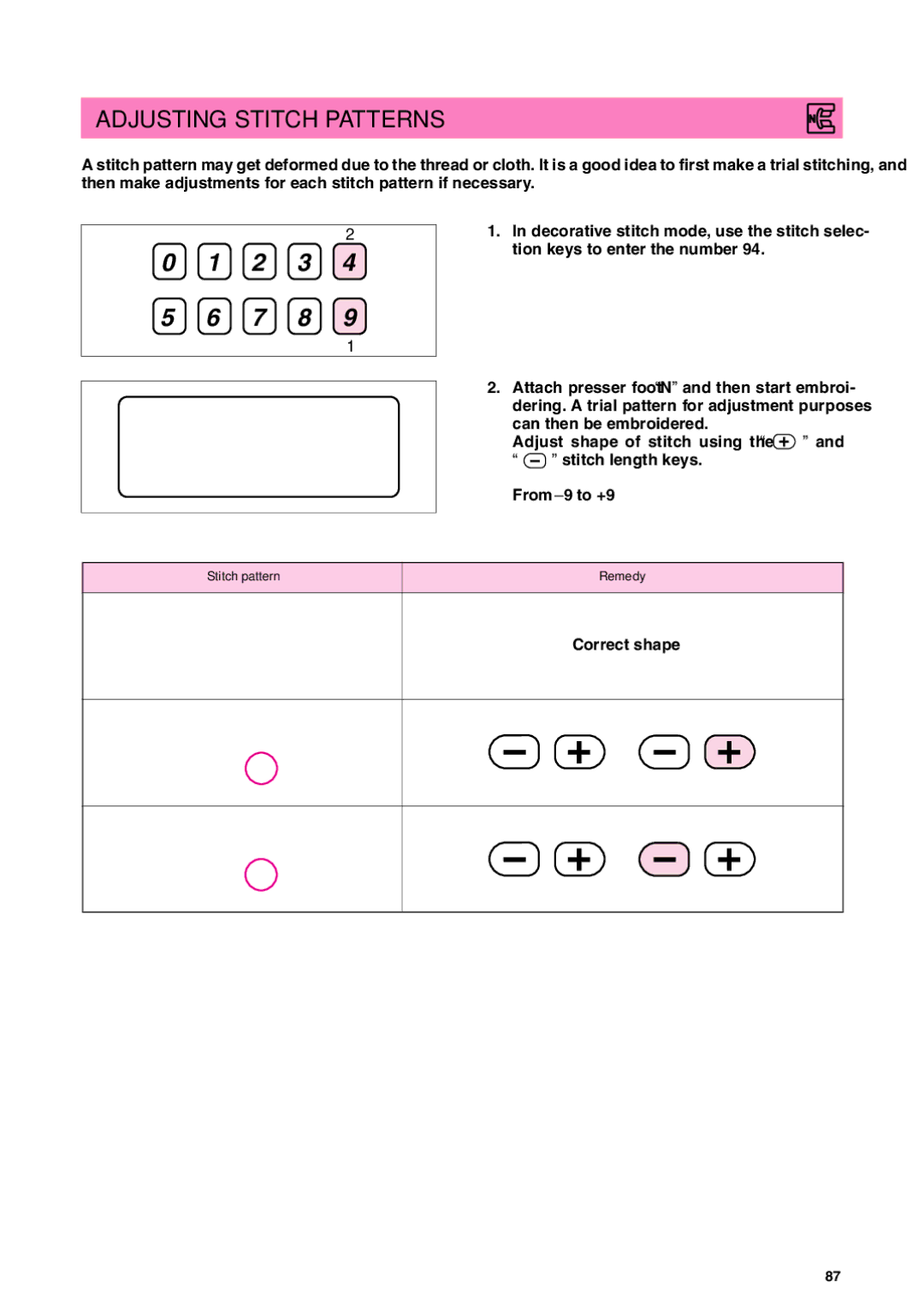 Brother PC 3000 operation manual Adjusting Stitch Patterns 