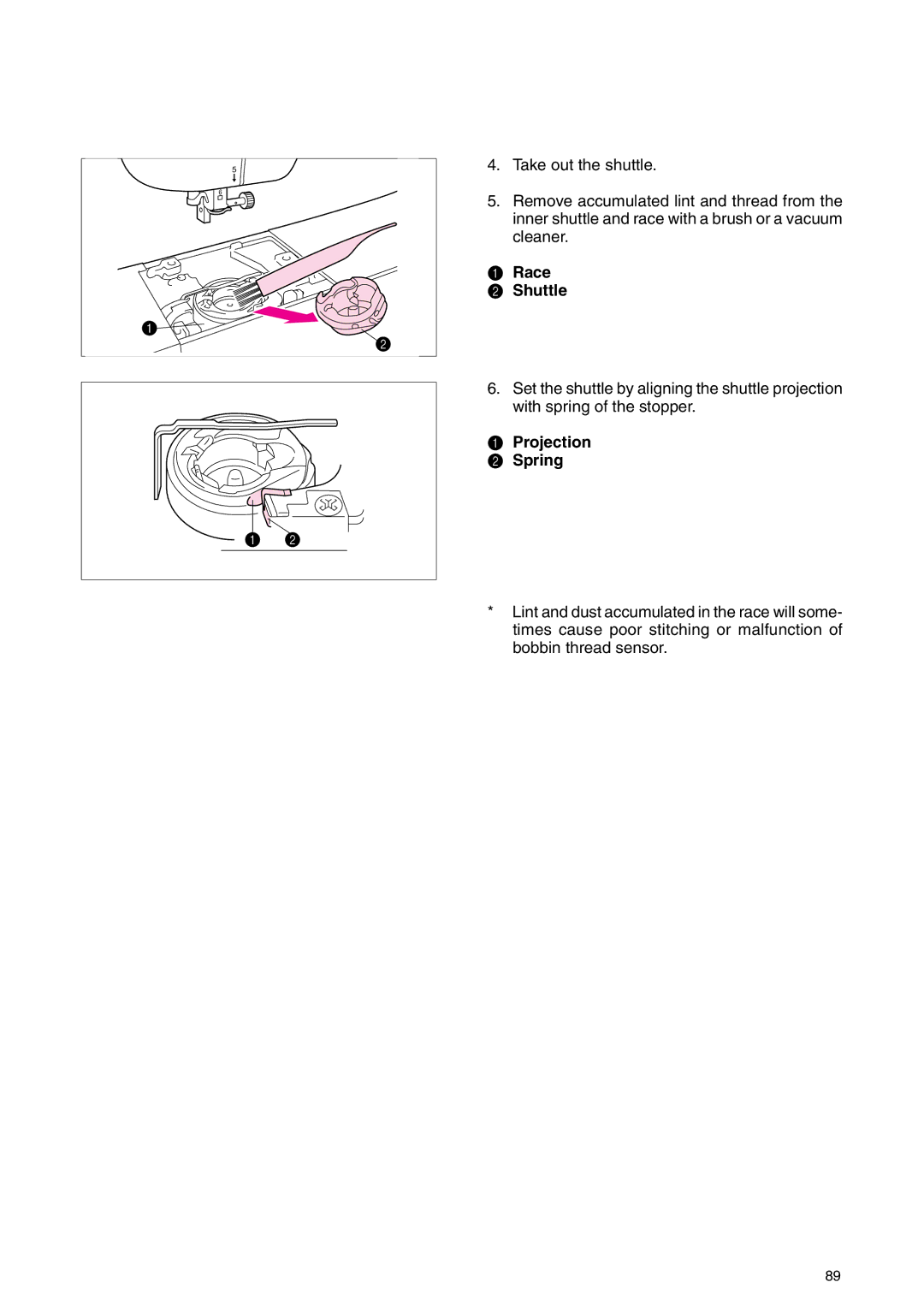 Brother PC 3000 operation manual Race Shuttle, Projection Spring 