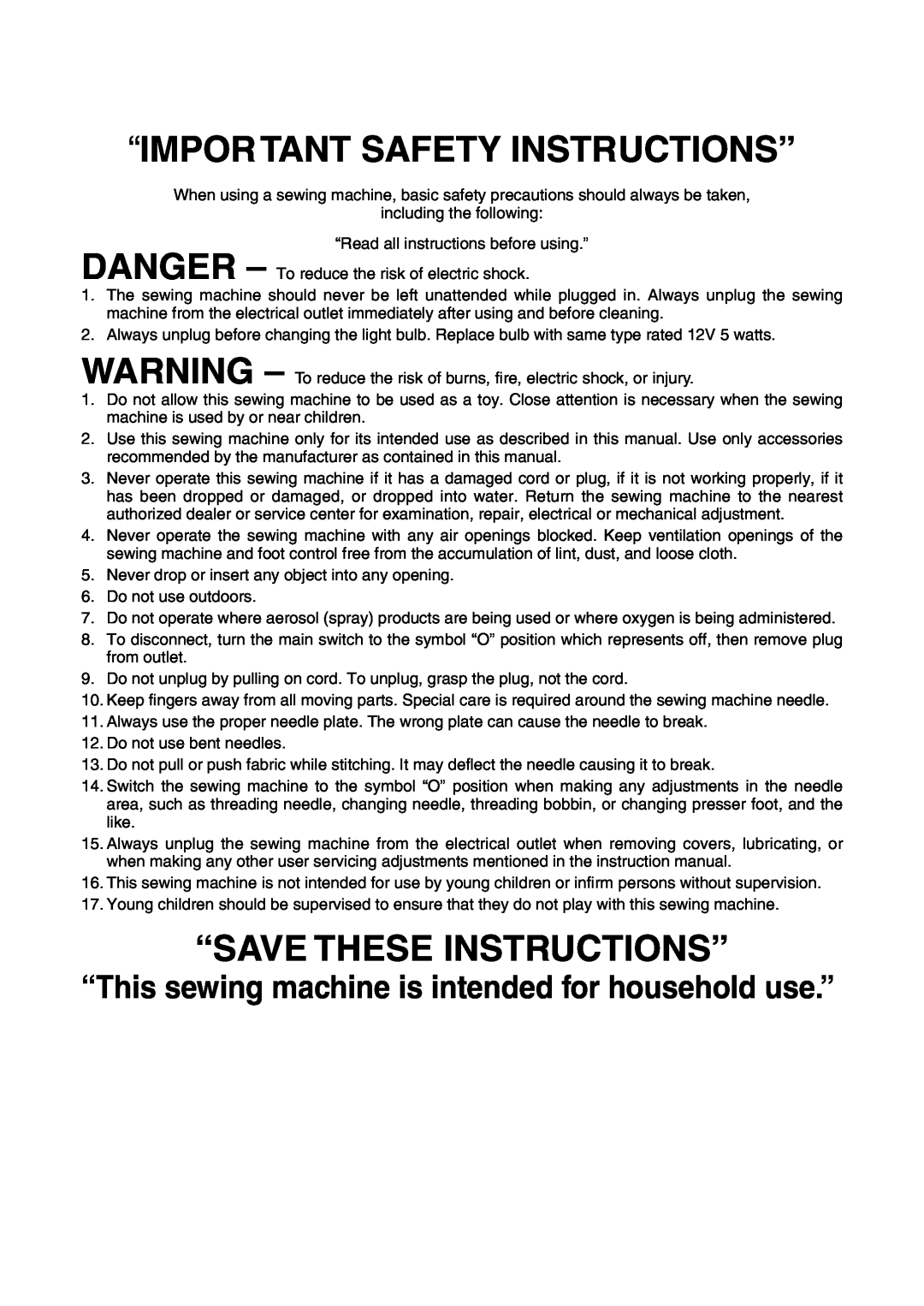 Brother PC 3000 operation manual “Important Safety Instructions”, “Save These Instructions” 