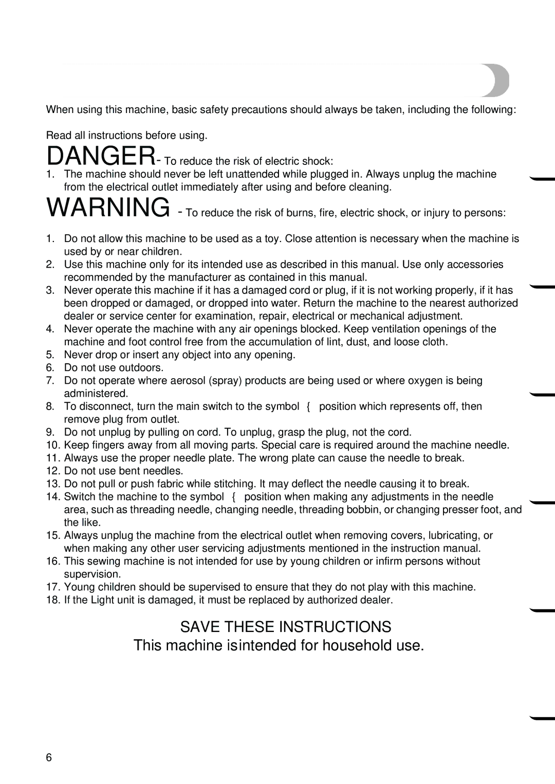 Brother PC-420PRW manual Important Safety Instructions 