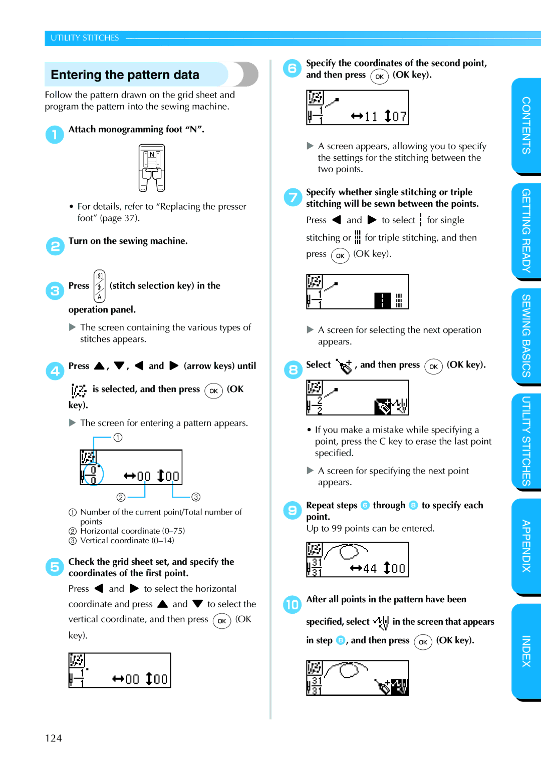 Brother PC-420PRW manual Entering the pattern data, 8Select , and then press OK key 