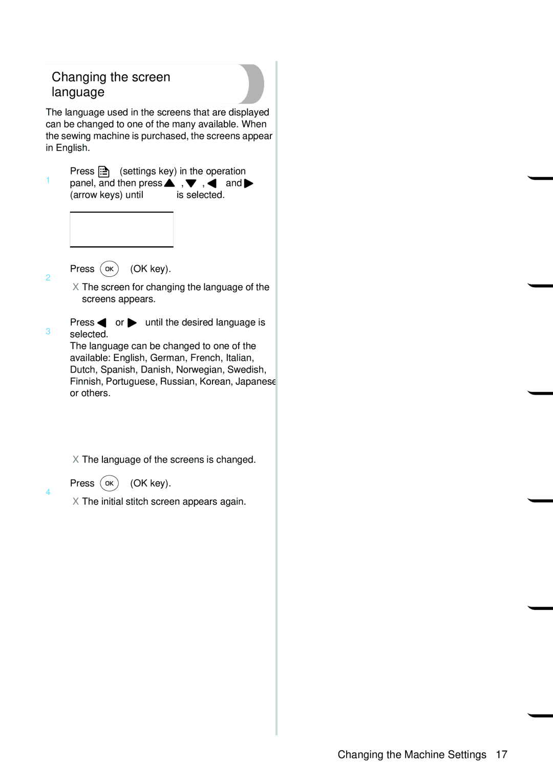 Brother PC-420PRW manual Changing the screen language 