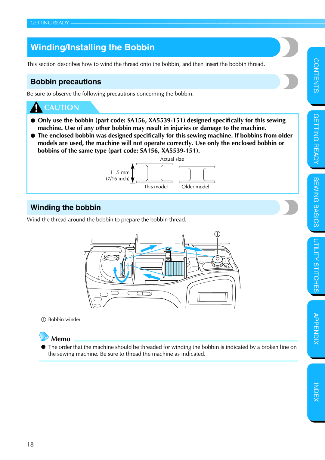 Brother PC-420PRW manual Winding/Installing the Bobbin, Bobbin precautions, Winding the bobbin 