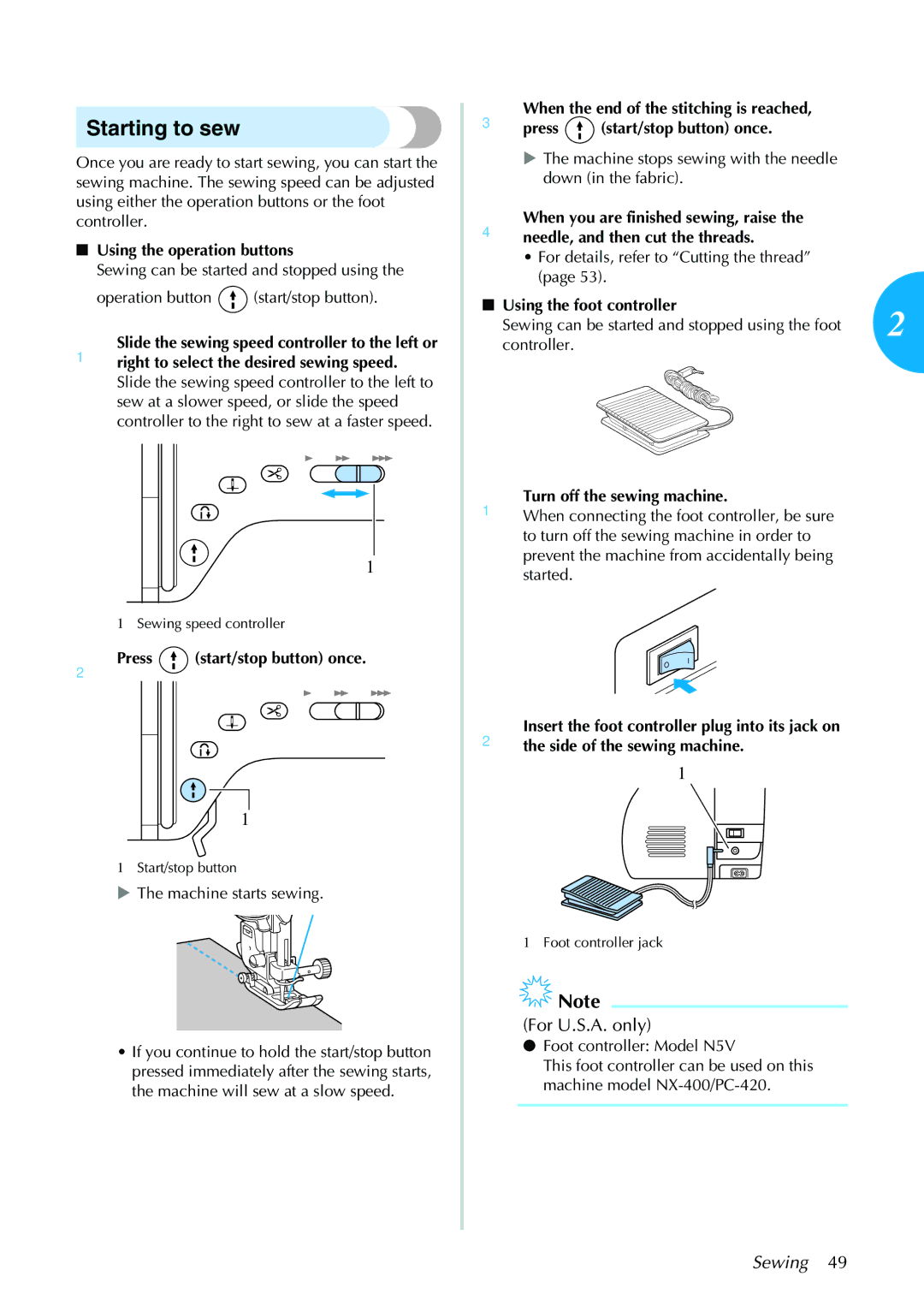 Brother PC-420PRW manual Starting to sew 