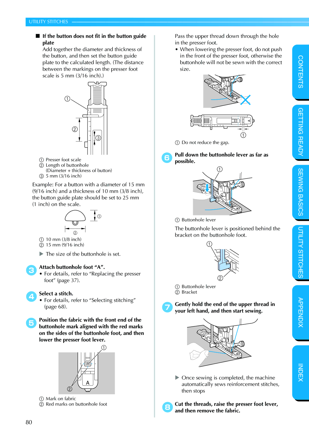 Brother PC-420PRW manual If the button does not fit in the button guide plate, 3Attach buttonhole foot a 