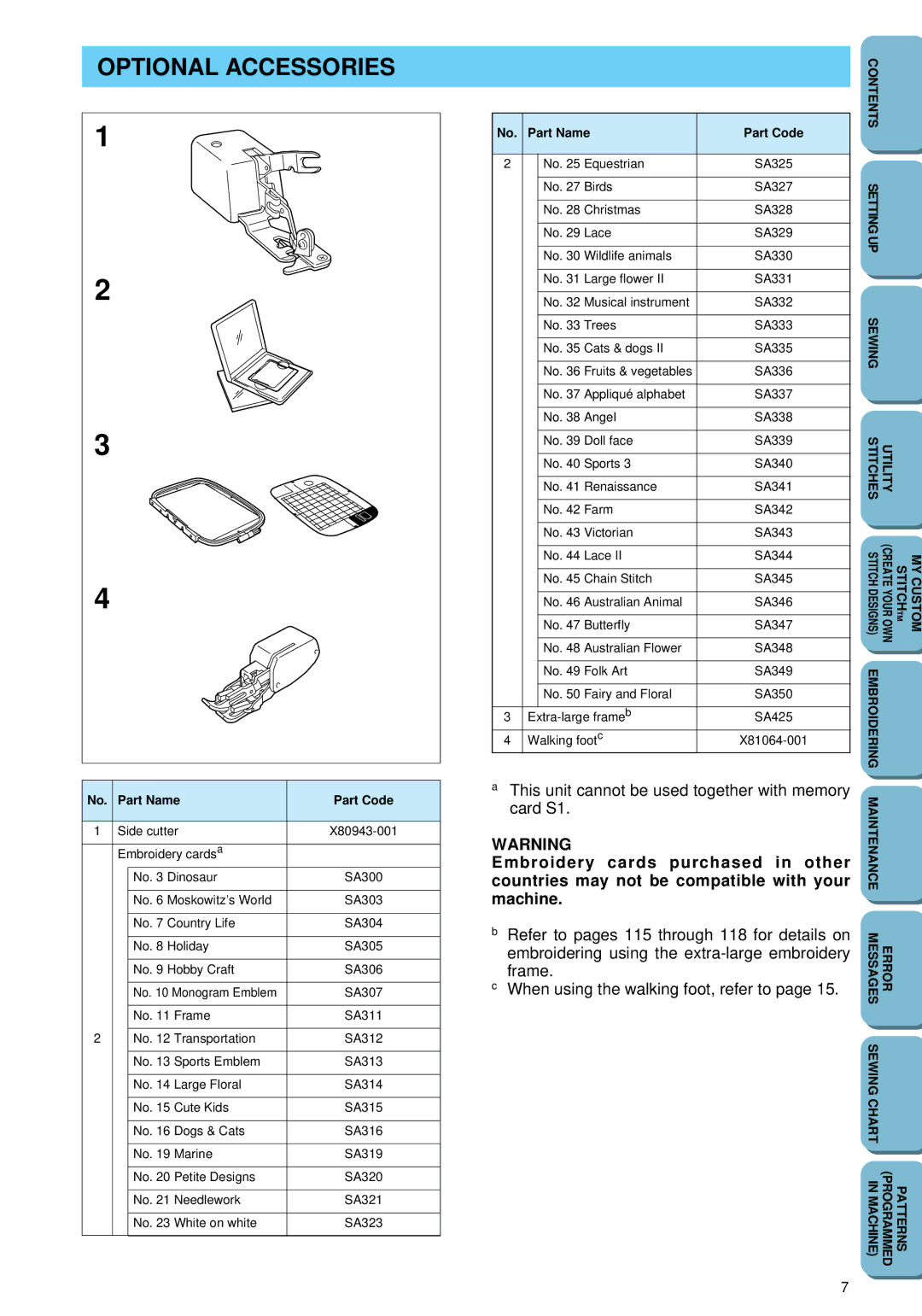 Brother PC 6500 operation manual Optional Accessories 