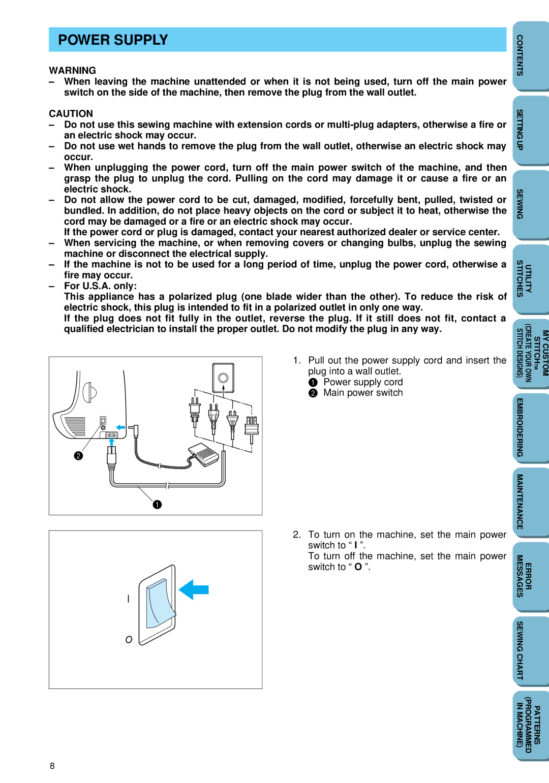 Brother PC 6500 operation manual Power Supply 