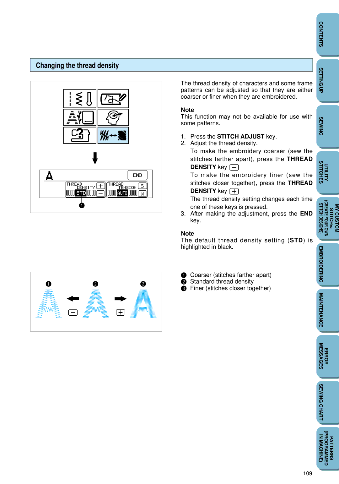 Brother PC 6500 operation manual Changing the thread density 