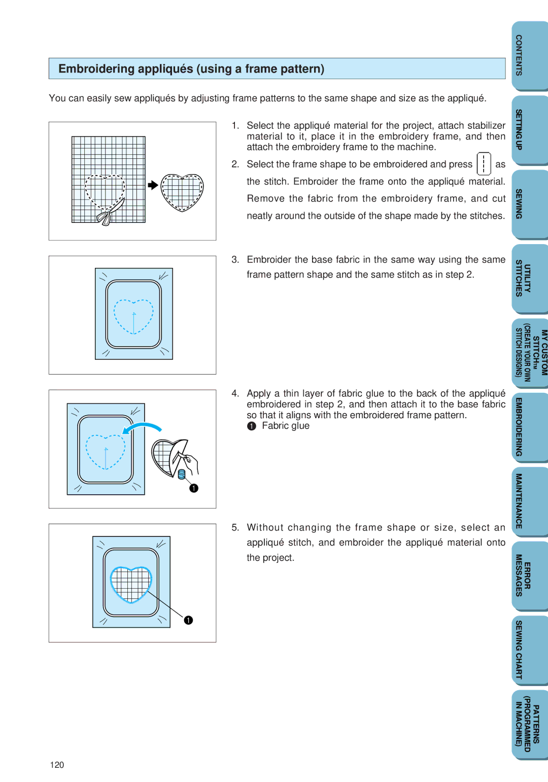 Brother PC 6500 operation manual Embroidering appliqués using a frame pattern 