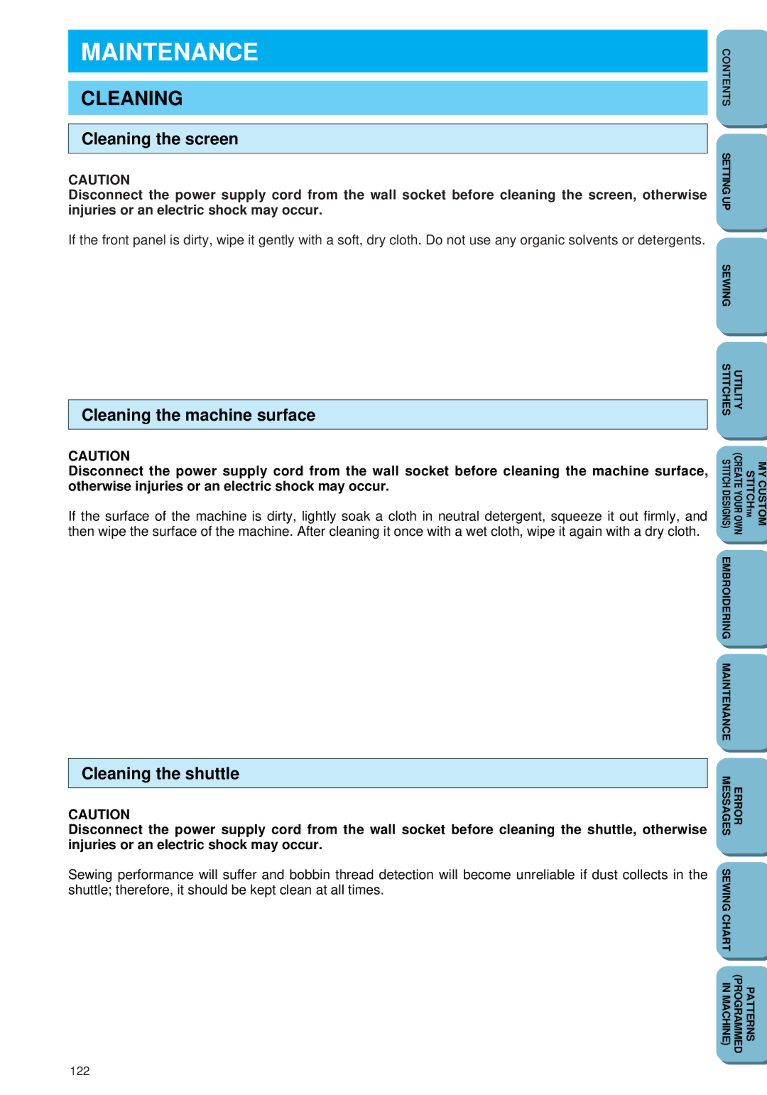 Brother PC 6500 operation manual Cleaning the screen, Cleaning the machine surface, Cleaning the shuttle 