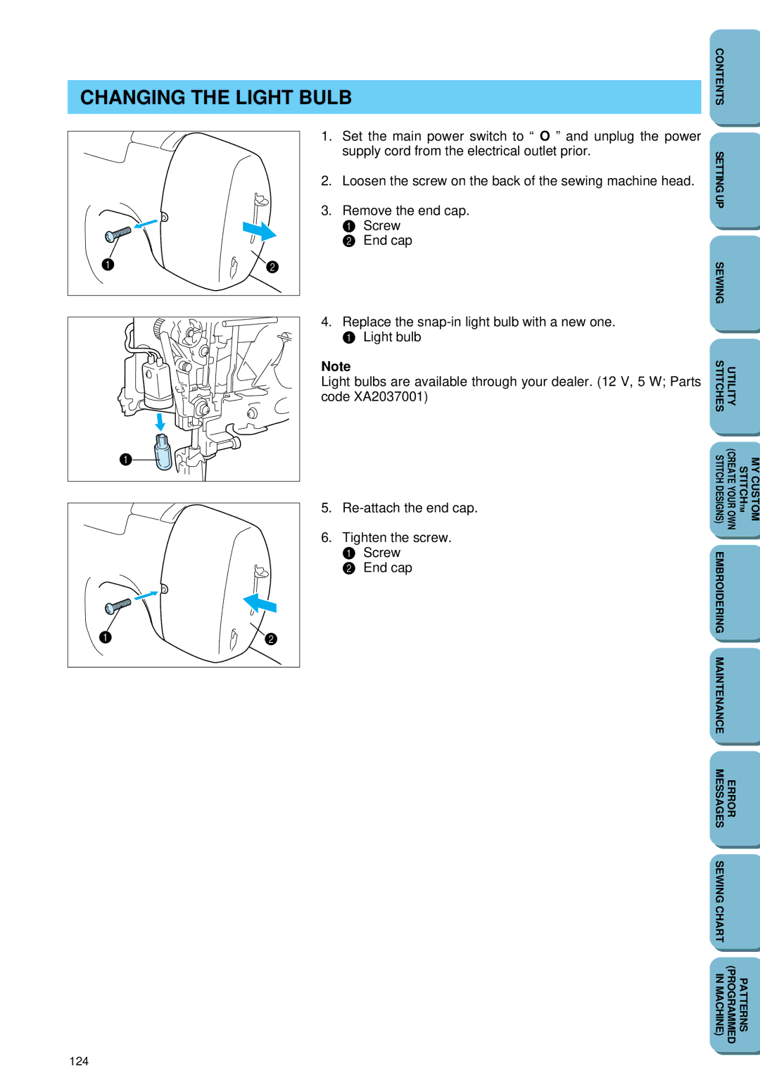 Brother PC 6500 operation manual Changing the Light Bulb 