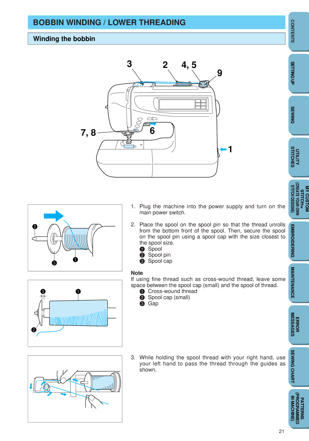 Brother PC 6500 operation manual Bobbin Winding / Lower Threading, Winding the bobbin 