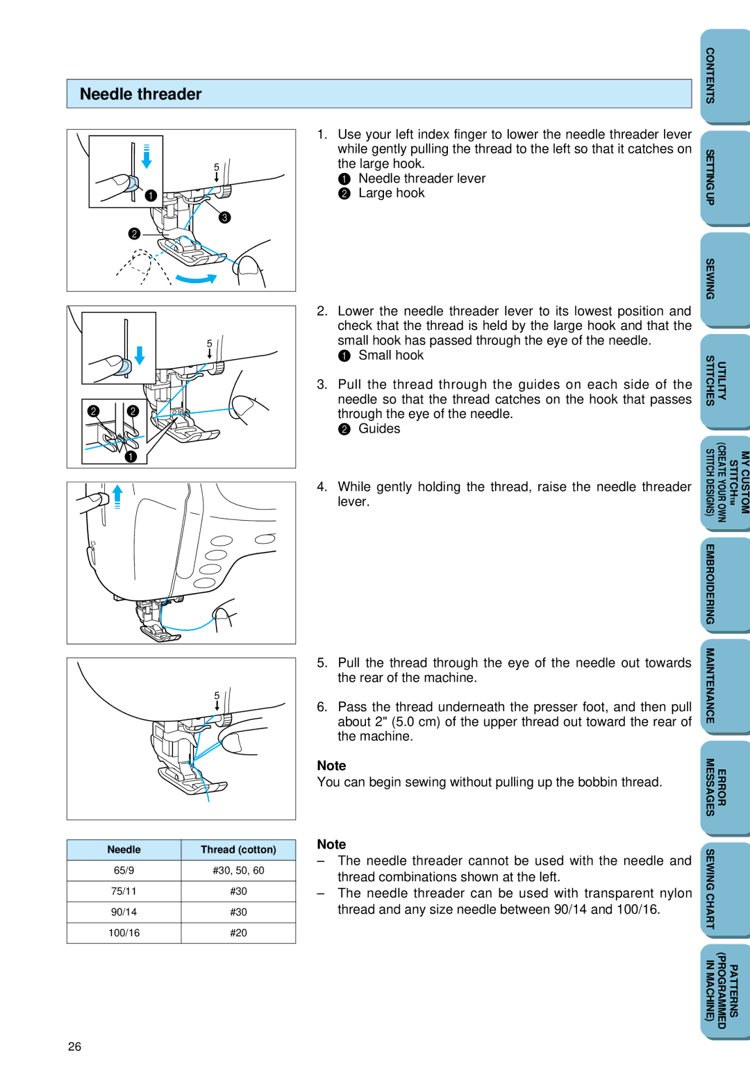 Brother PC 6500 operation manual Needle threader 