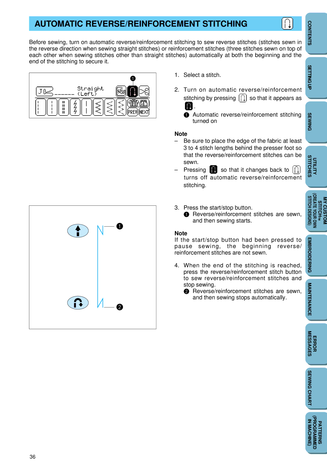 Brother PC 6500 operation manual Automatic REVERSE/REINFORCEMENT Stitching 