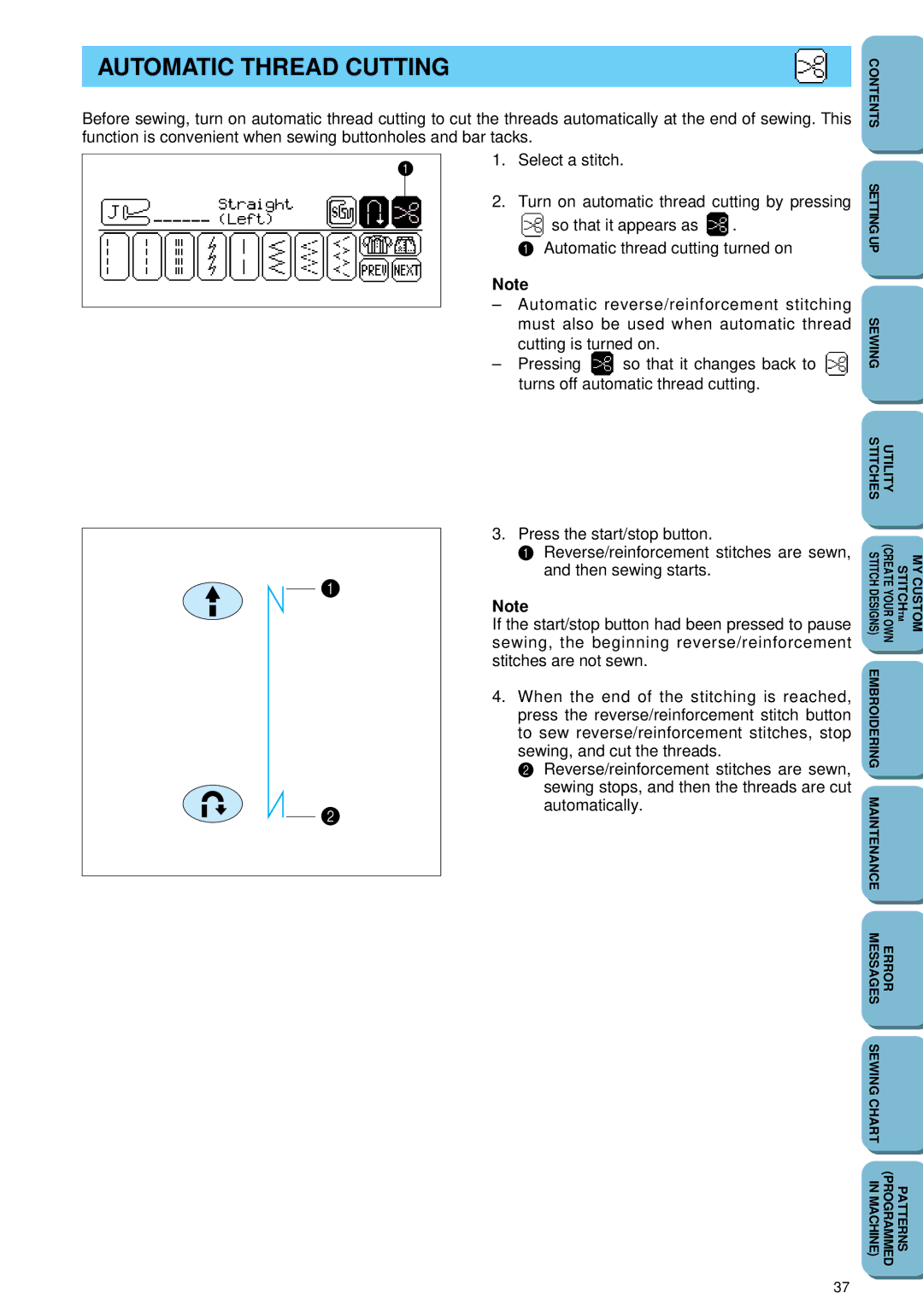 Brother PC 6500 operation manual Automatic Thread Cutting 