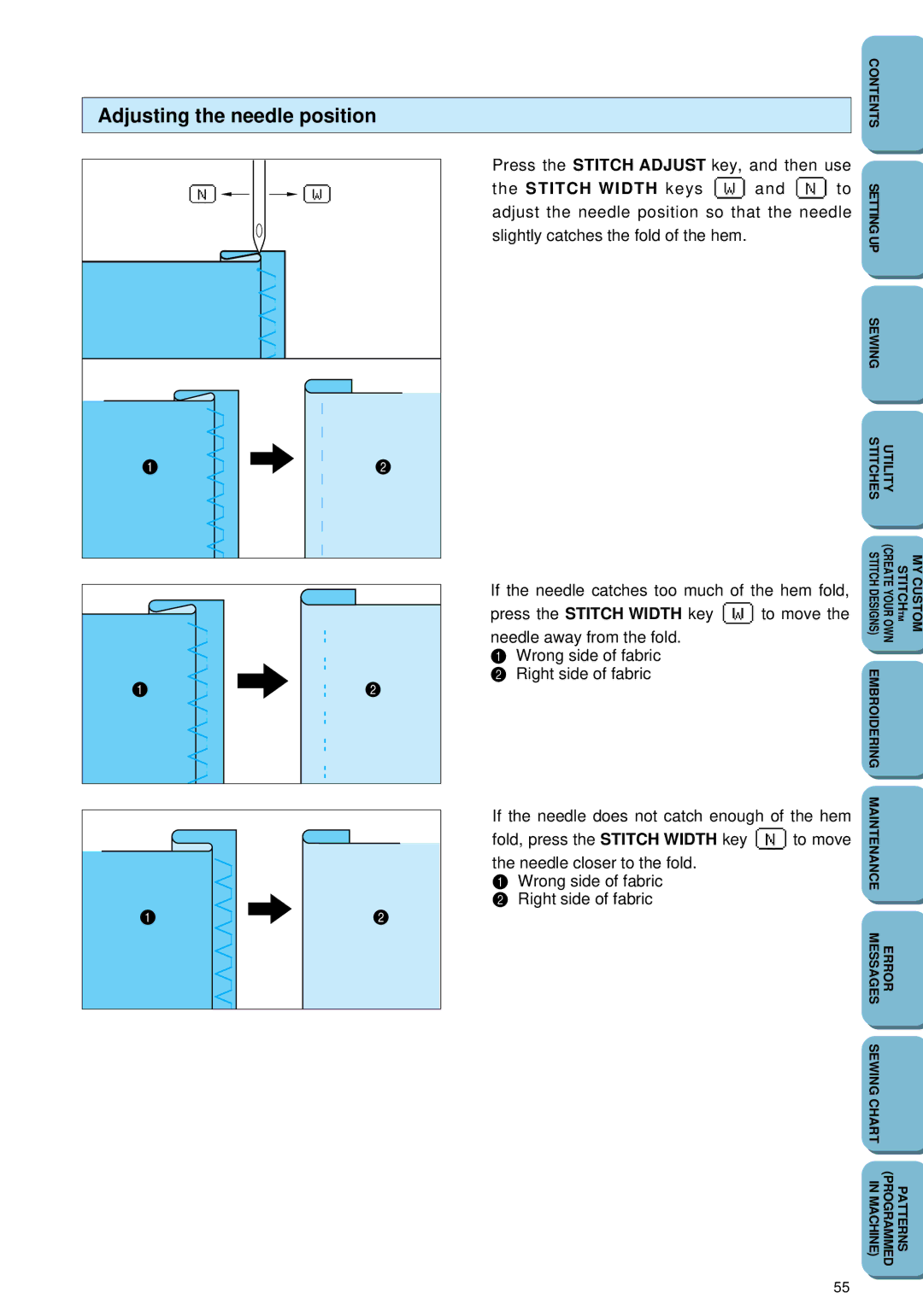 Brother PC 6500 operation manual Adjusting the needle position 