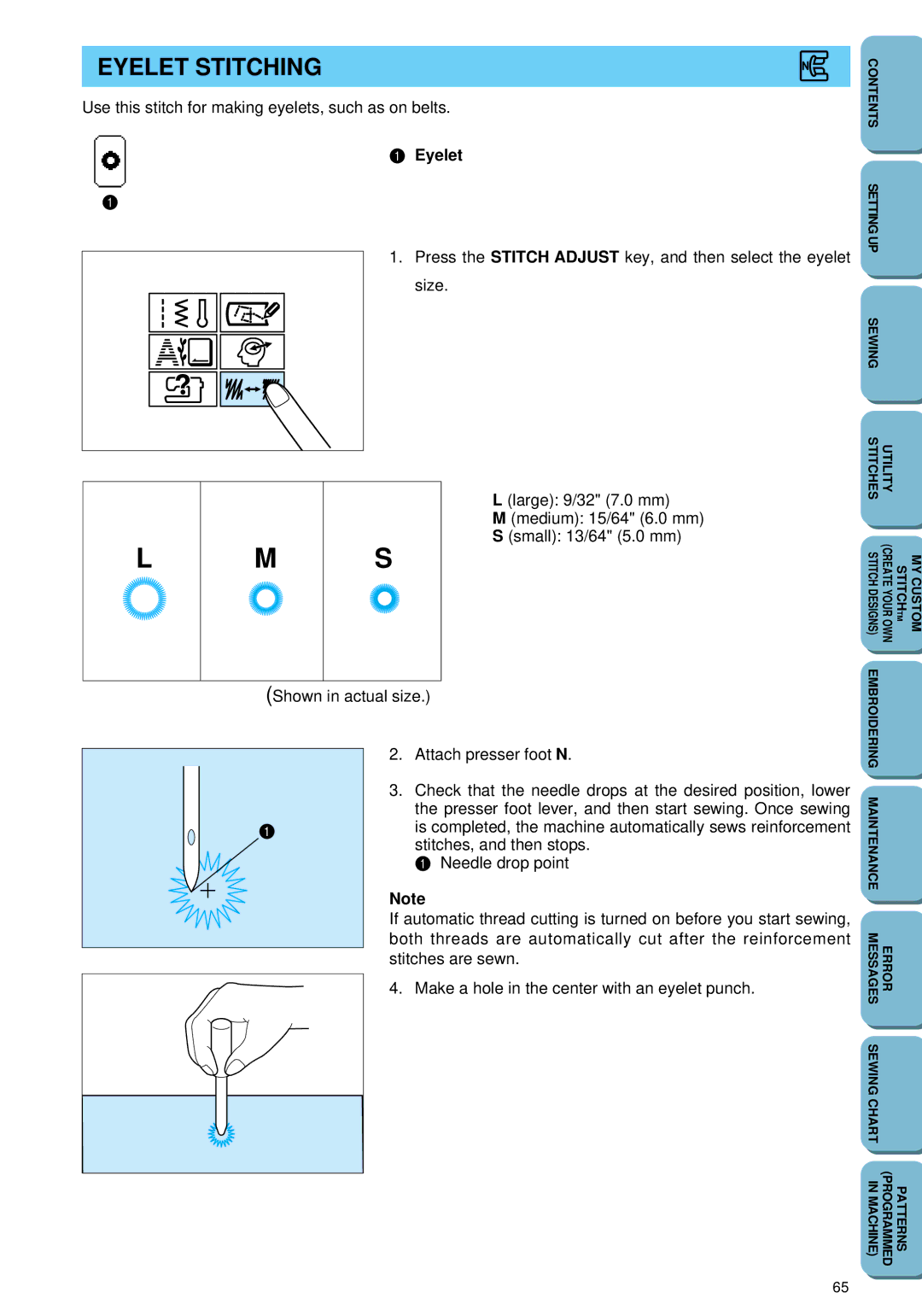 Brother PC 6500 operation manual Eyelet Stitching 