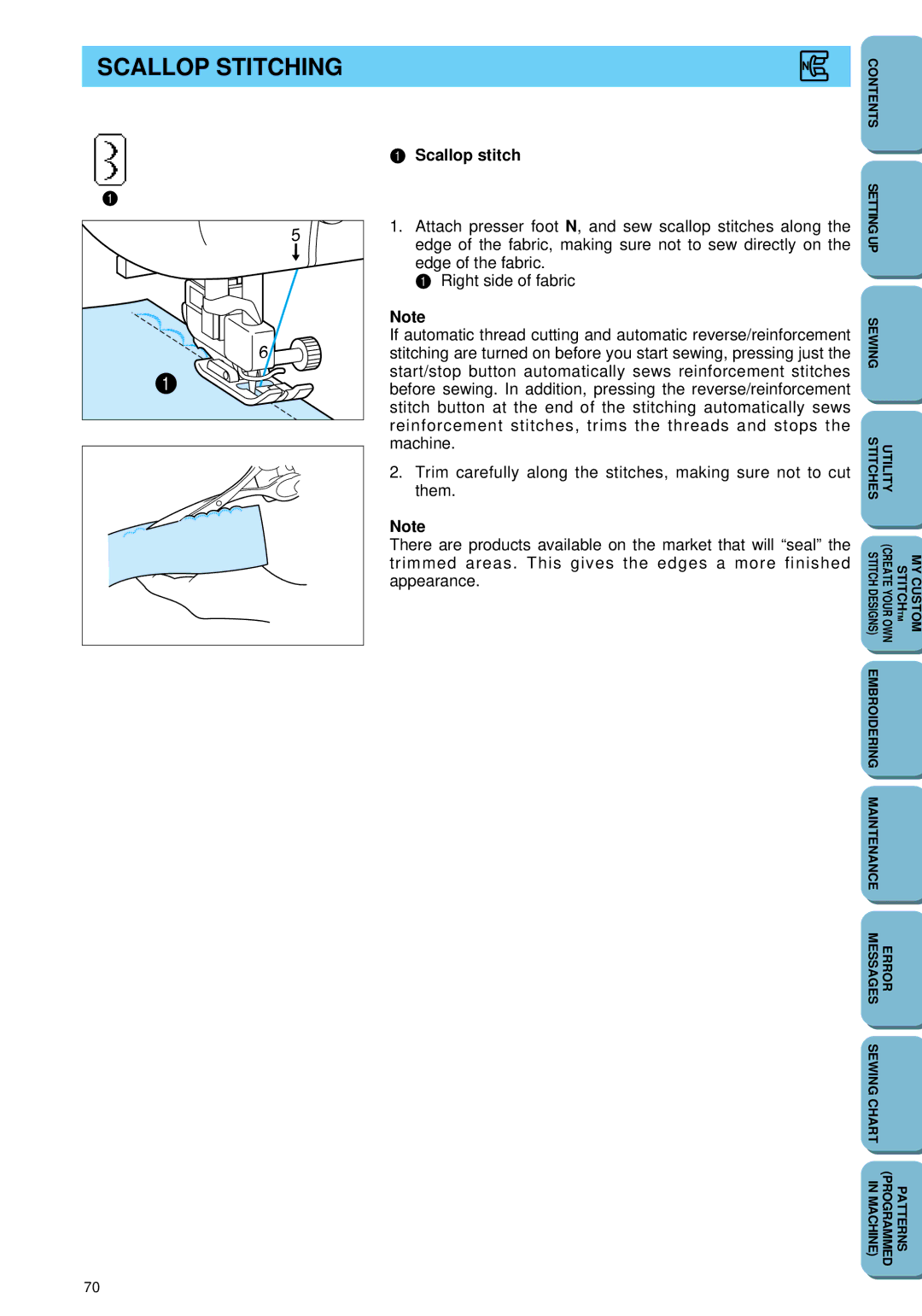 Brother PC 6500 operation manual Scallop Stitching, Scallop stitch 