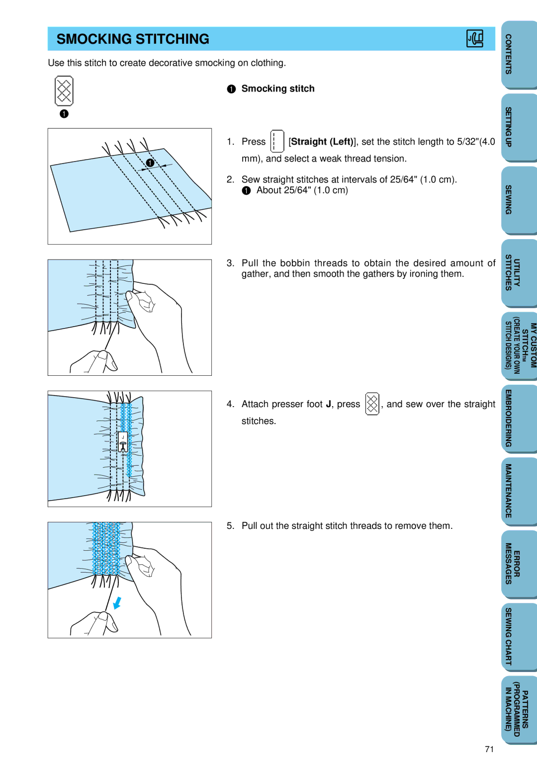 Brother PC 6500 operation manual Smocking Stitching, Smocking stitch 