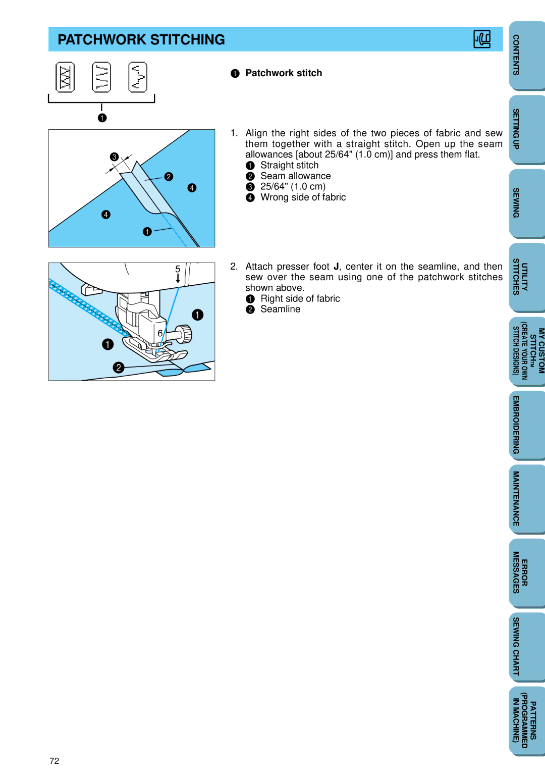 Brother PC 6500 operation manual Patchwork Stitching, Patchwork stitch 