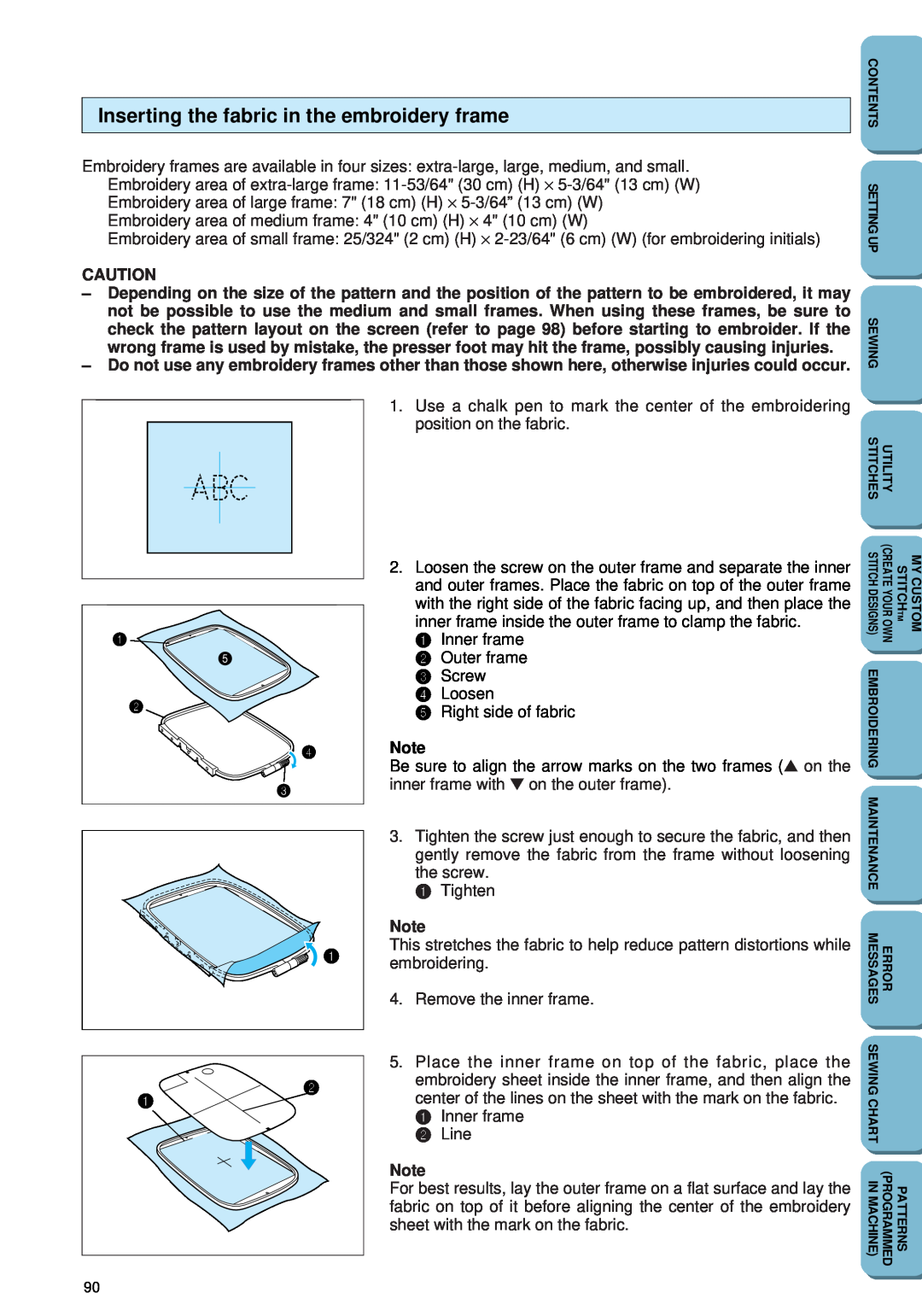 Brother PC 6500 operation manual Inserting the fabric in the embroidery frame 