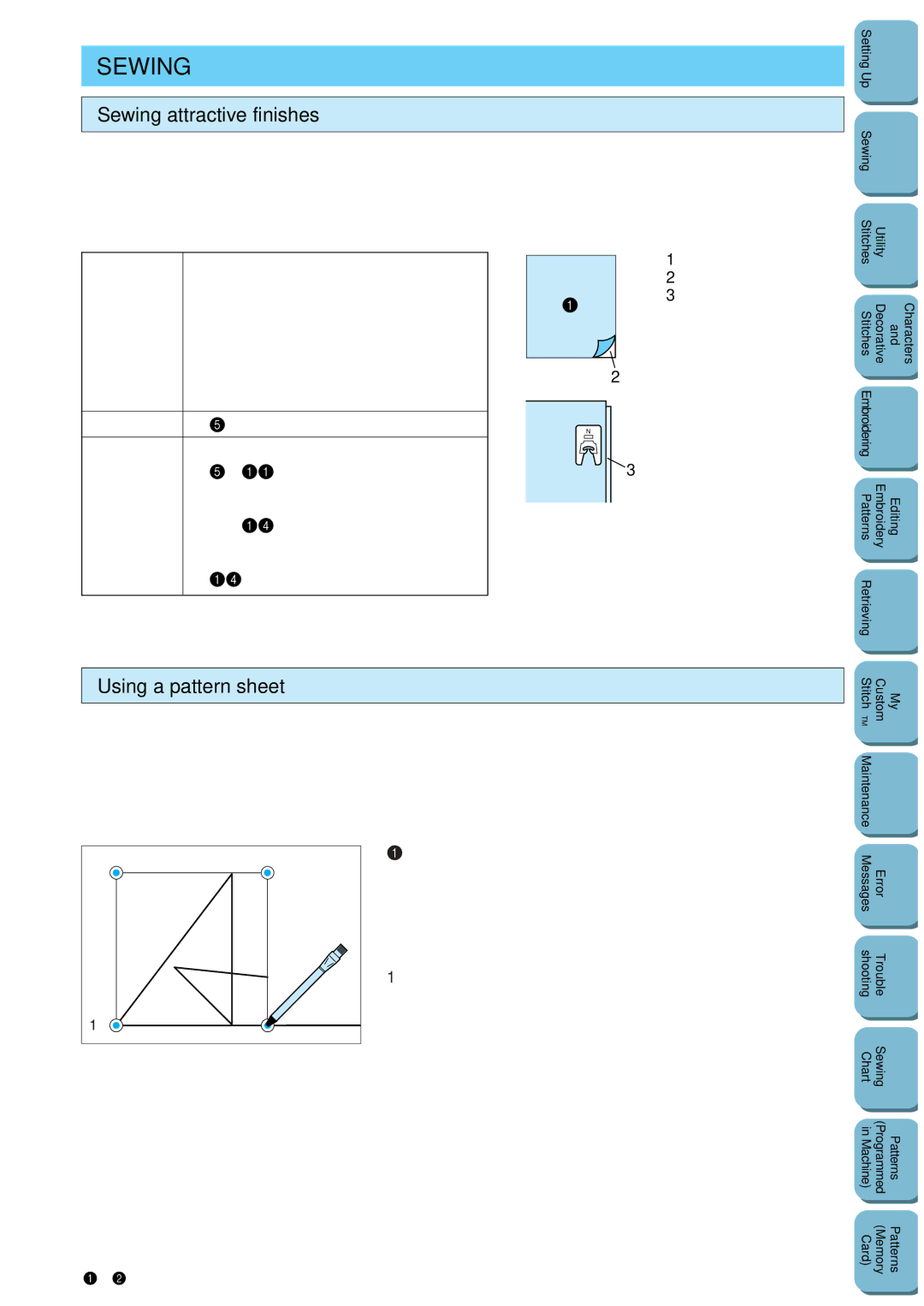 Brother PC 8500 manual Sewing attractive finishes, Using a pattern sheet 