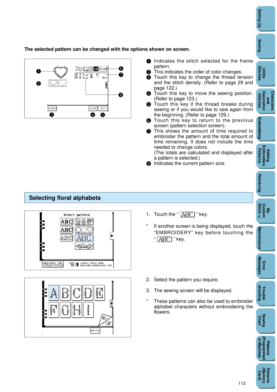 Brother PC 8500 manual Selecting floral alphabets 