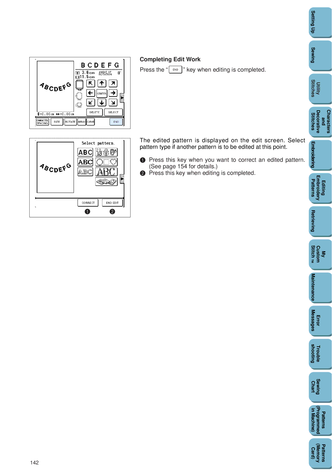 Brother PC 8500 manual Completing Edit Work, 142 