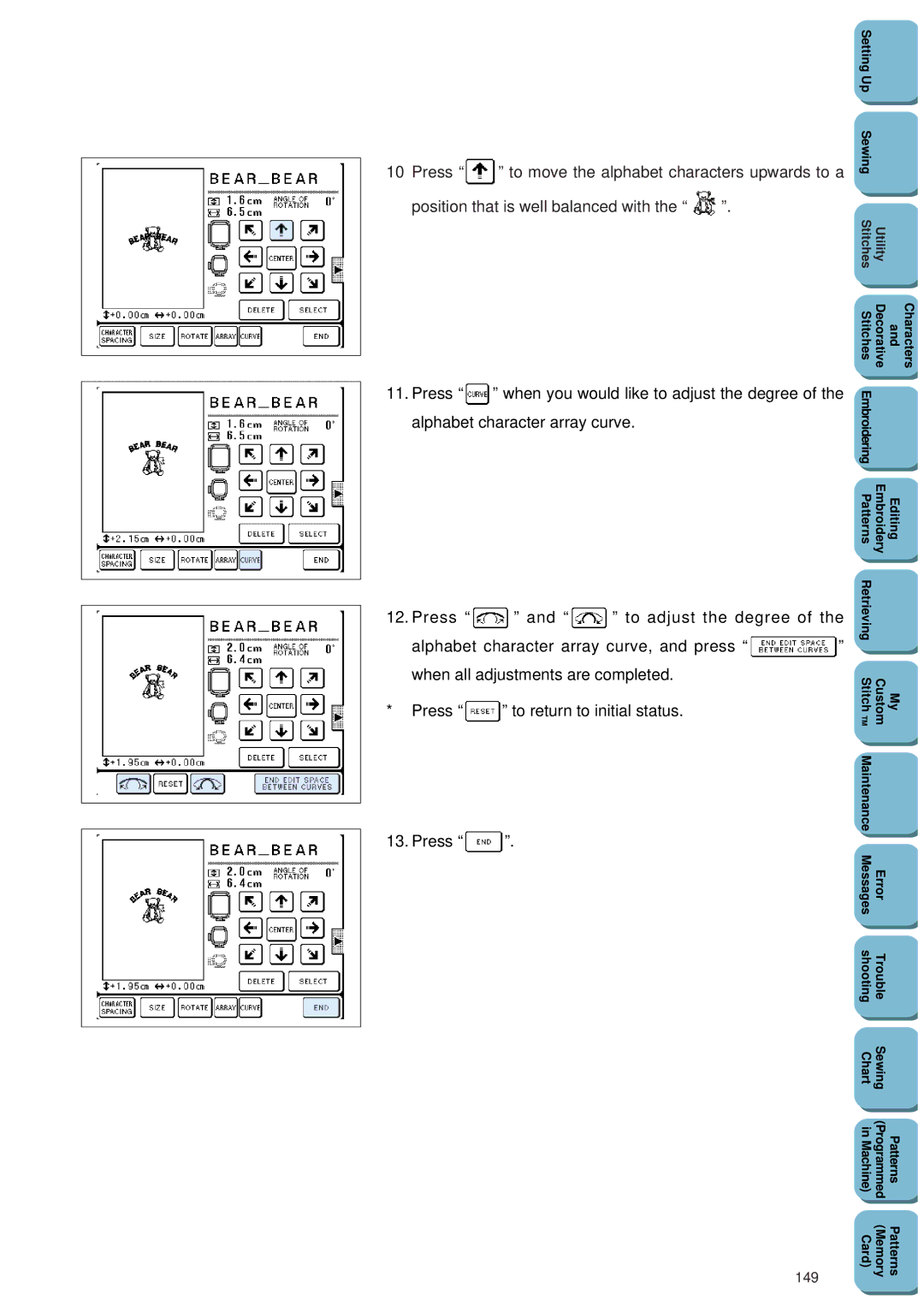 Brother PC 8500 manual Press To move the alphabet characters upwards to a, Position that is well balanced with 