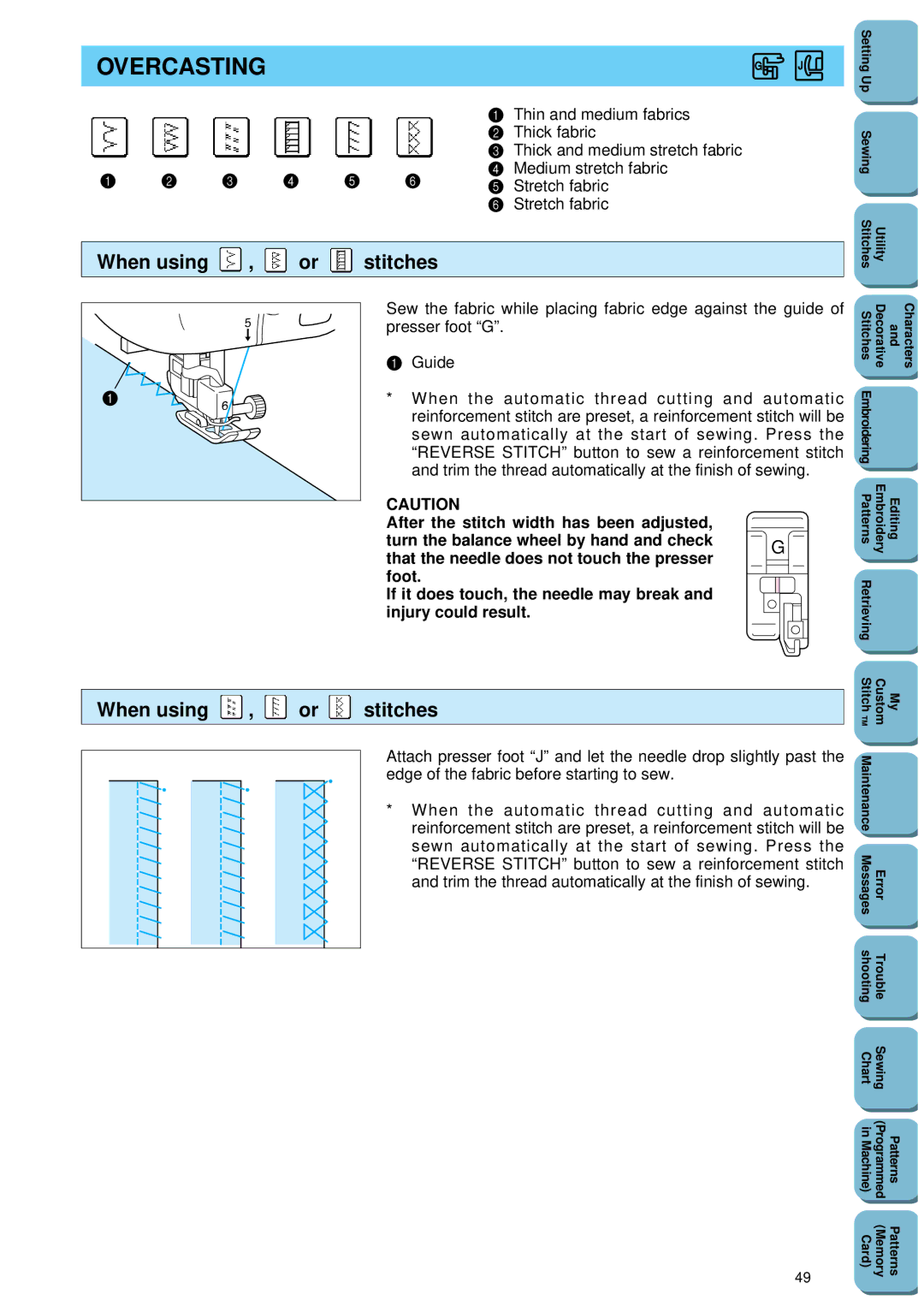 Brother PC 8500 manual Overcasting, When using , or stitches 