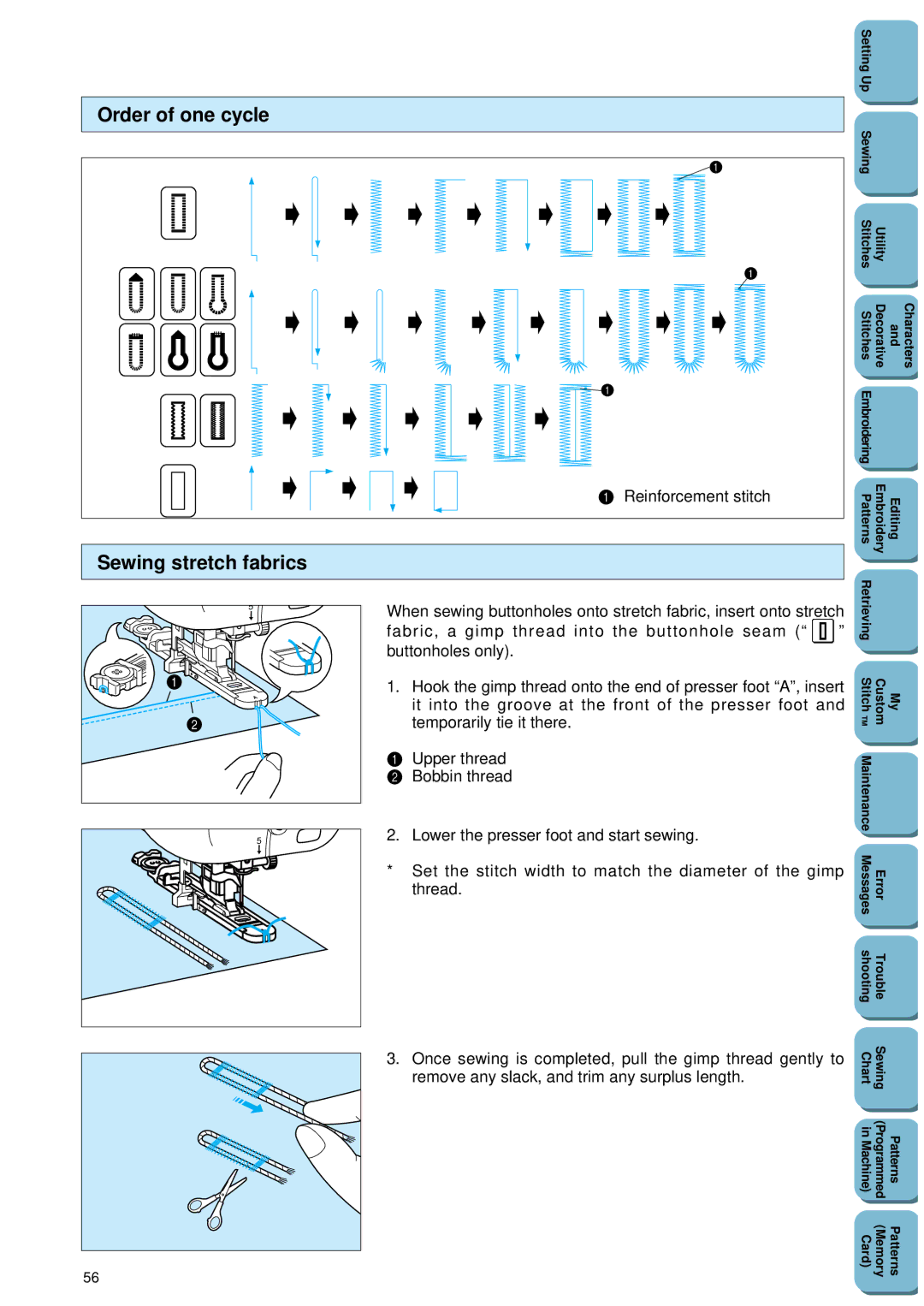 Brother PC 8500 manual Order of one cycle Sewing stretch fabrics 