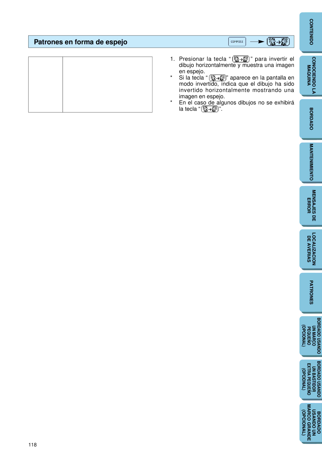 Brother PE 150 manual Patrones en forma de espejo 