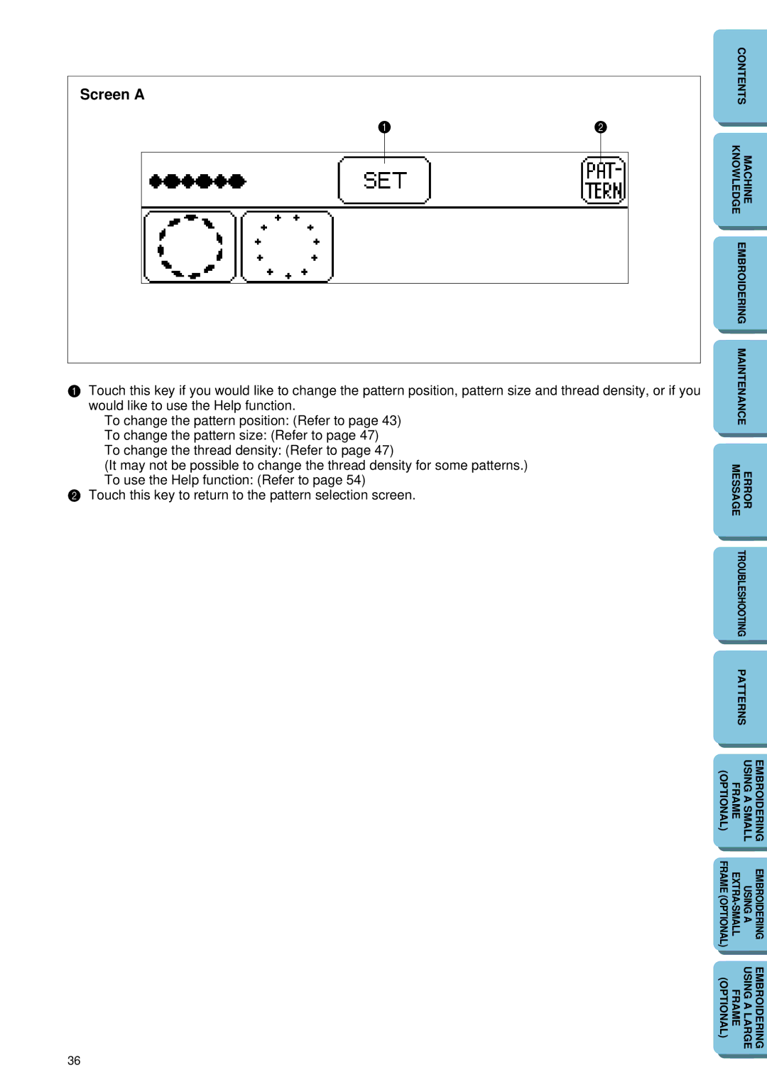 Brother PE 150 manual Screen a 