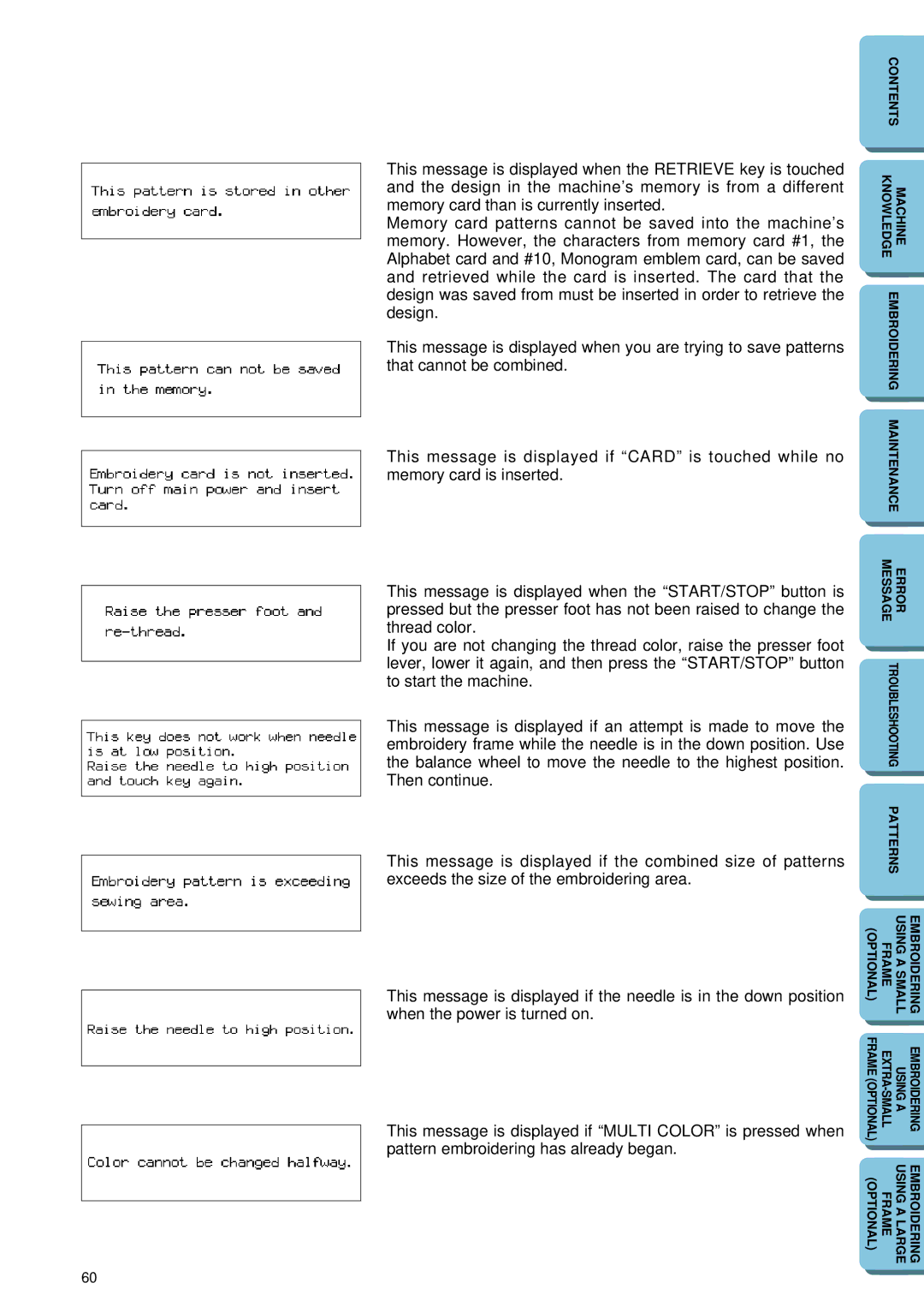 Brother PE 150 manual Patterns Optional Frame Using a Small 