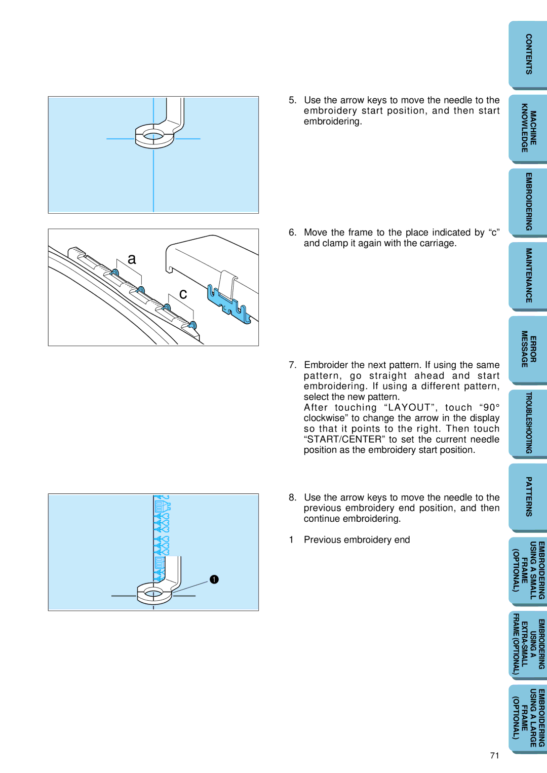 Brother PE 150 manual Use the arrow keys to move the needle to 