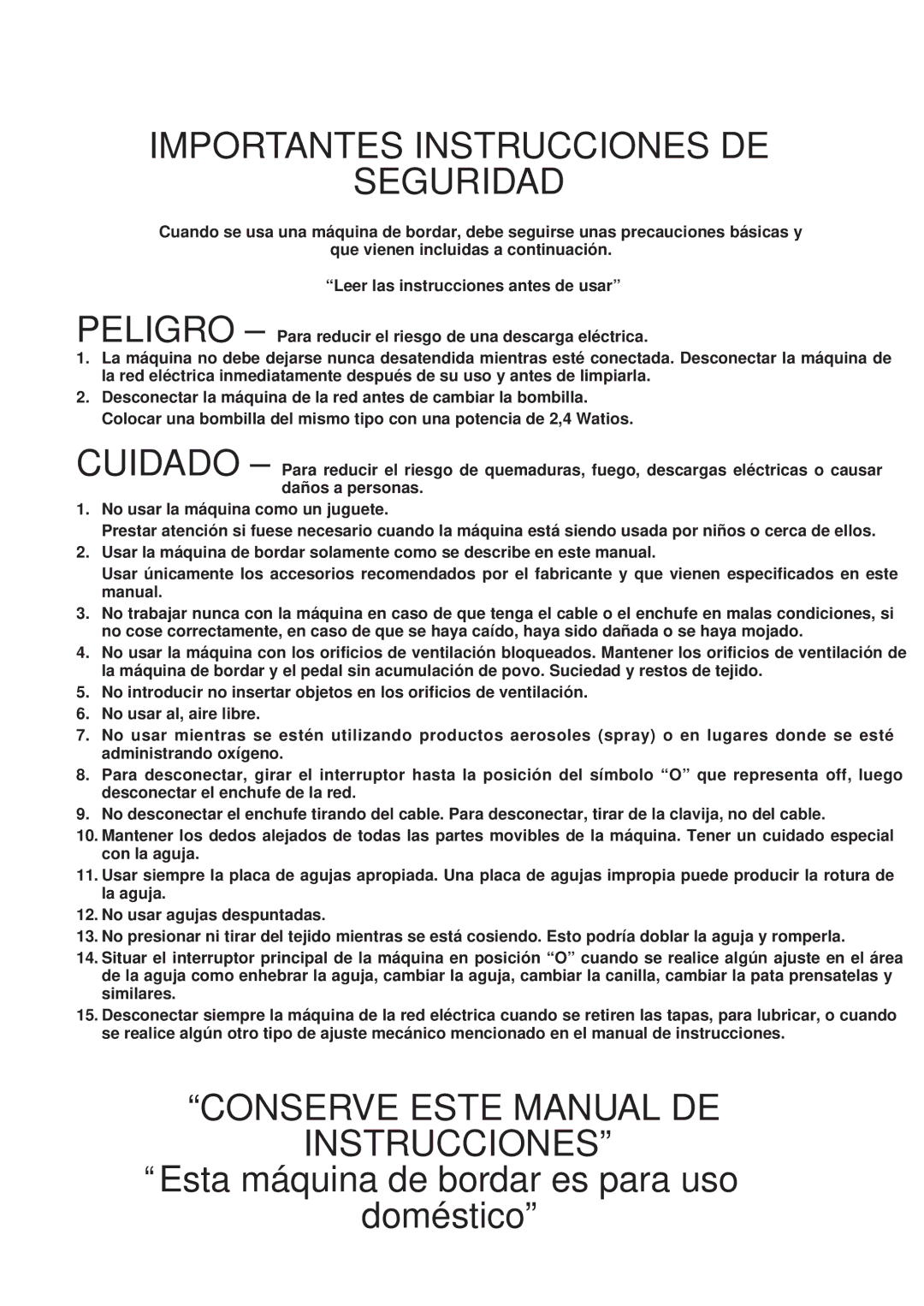 Brother PE 150 manual Importantes Instrucciones DE Seguridad 