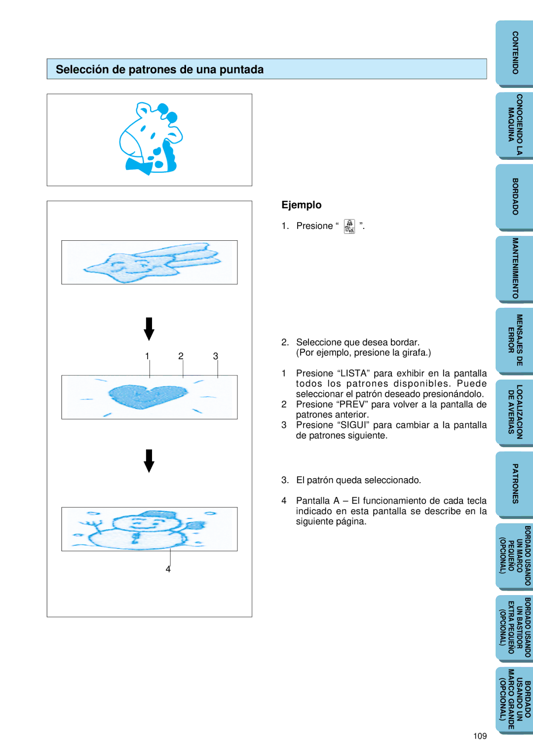 Brother PE-150 manual Selección de patrones de una puntada 