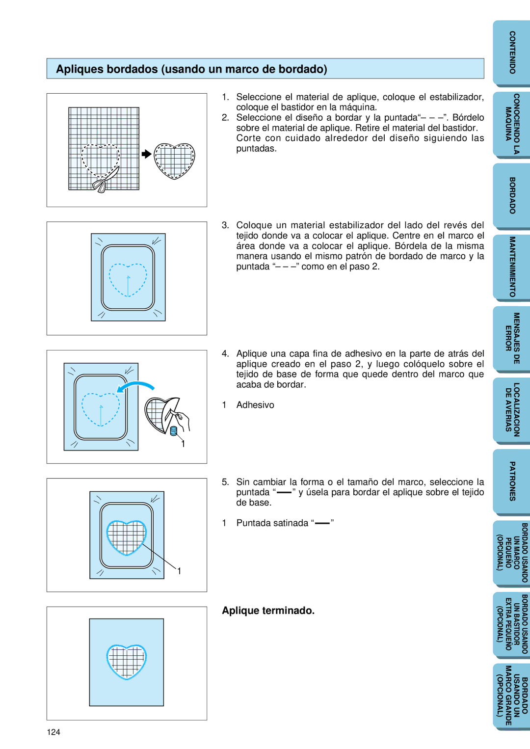 Brother PE-150 manual Apliques bordados usando un marco de bordado, Aplique terminado 